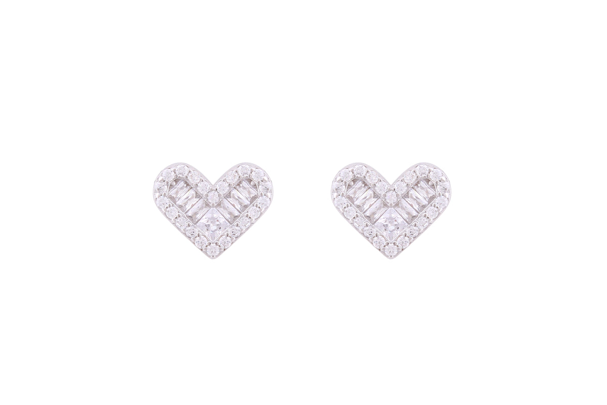 Asfour Crystal Stud Earrings With Heart Design Inlaid With Zircon In 925 Sterling Silver ED0058