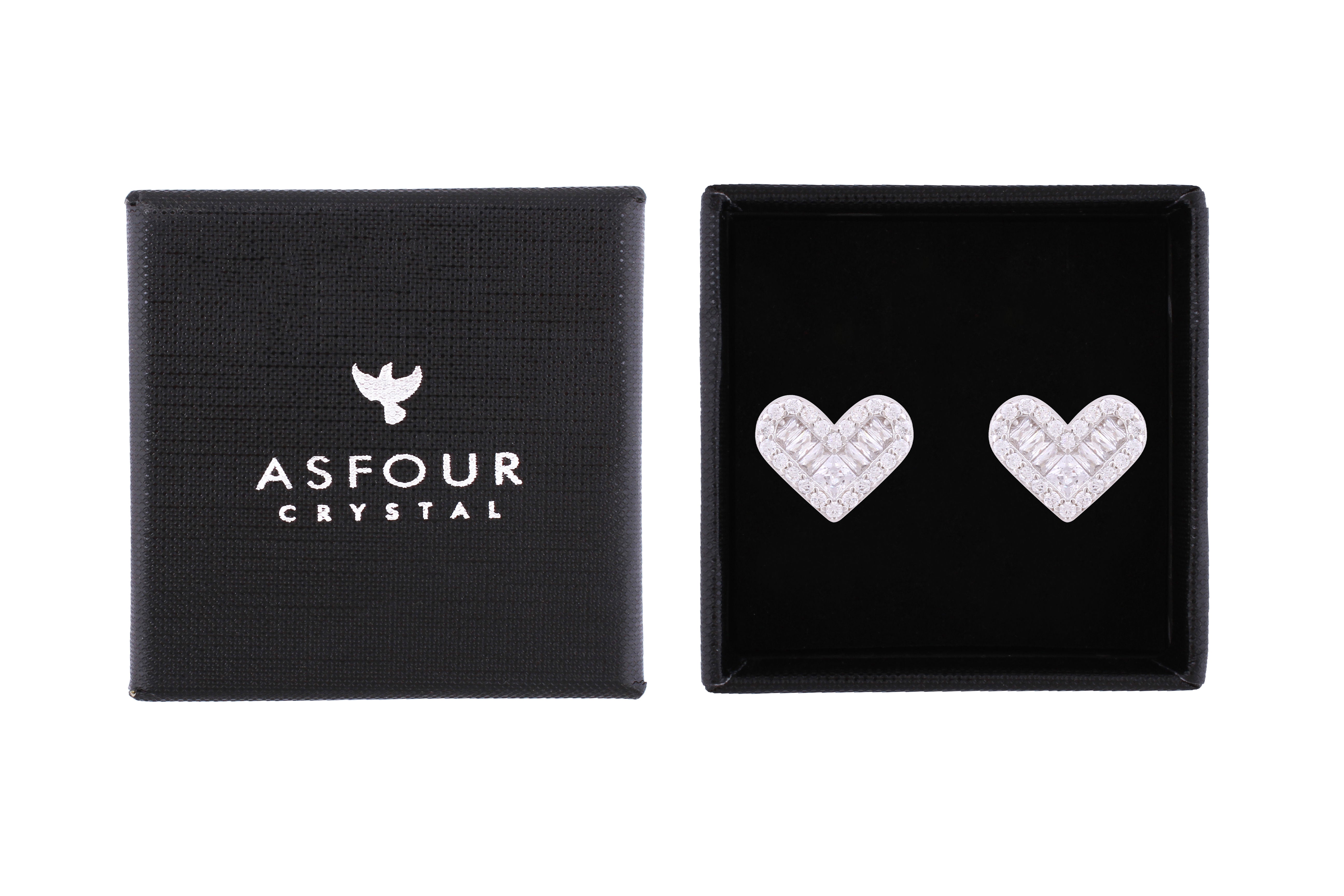 Asfour Crystal Stud Earrings With Heart Design Inlaid With Zircon In 925 Sterling Silver ED0058