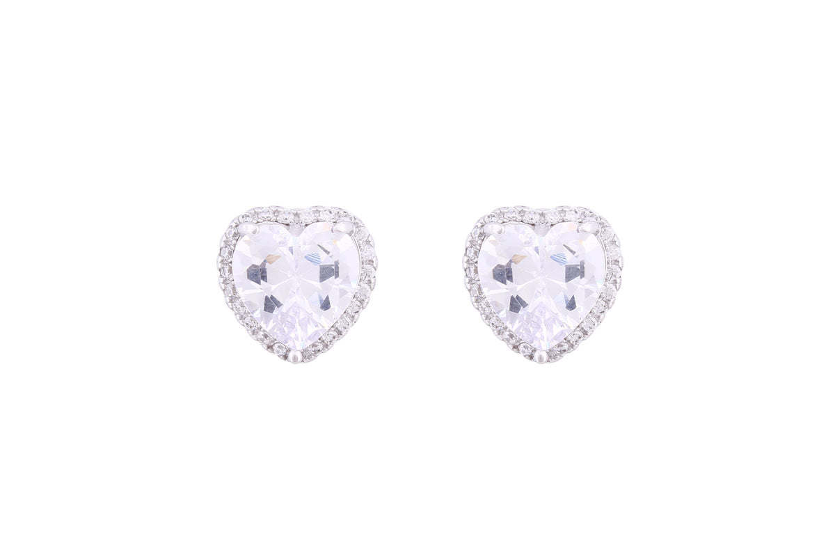 Asfour Crystal Stud Earrings With Heart Design Inlaid With Zircon In 925 Sterling Silver ED0059