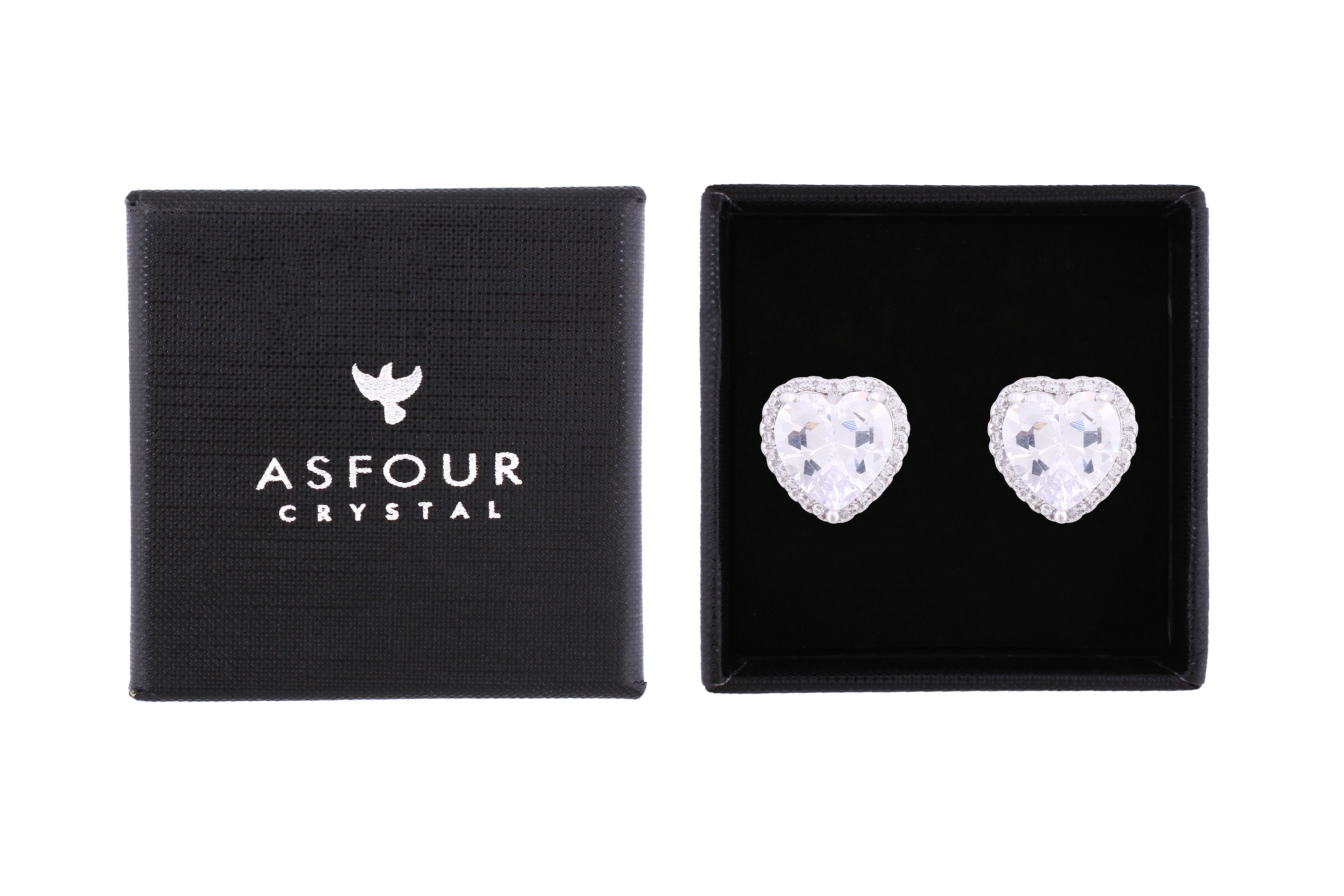 Asfour Crystal Stud Earrings With Heart Design Inlaid With Zircon In 925 Sterling Silver ED0059