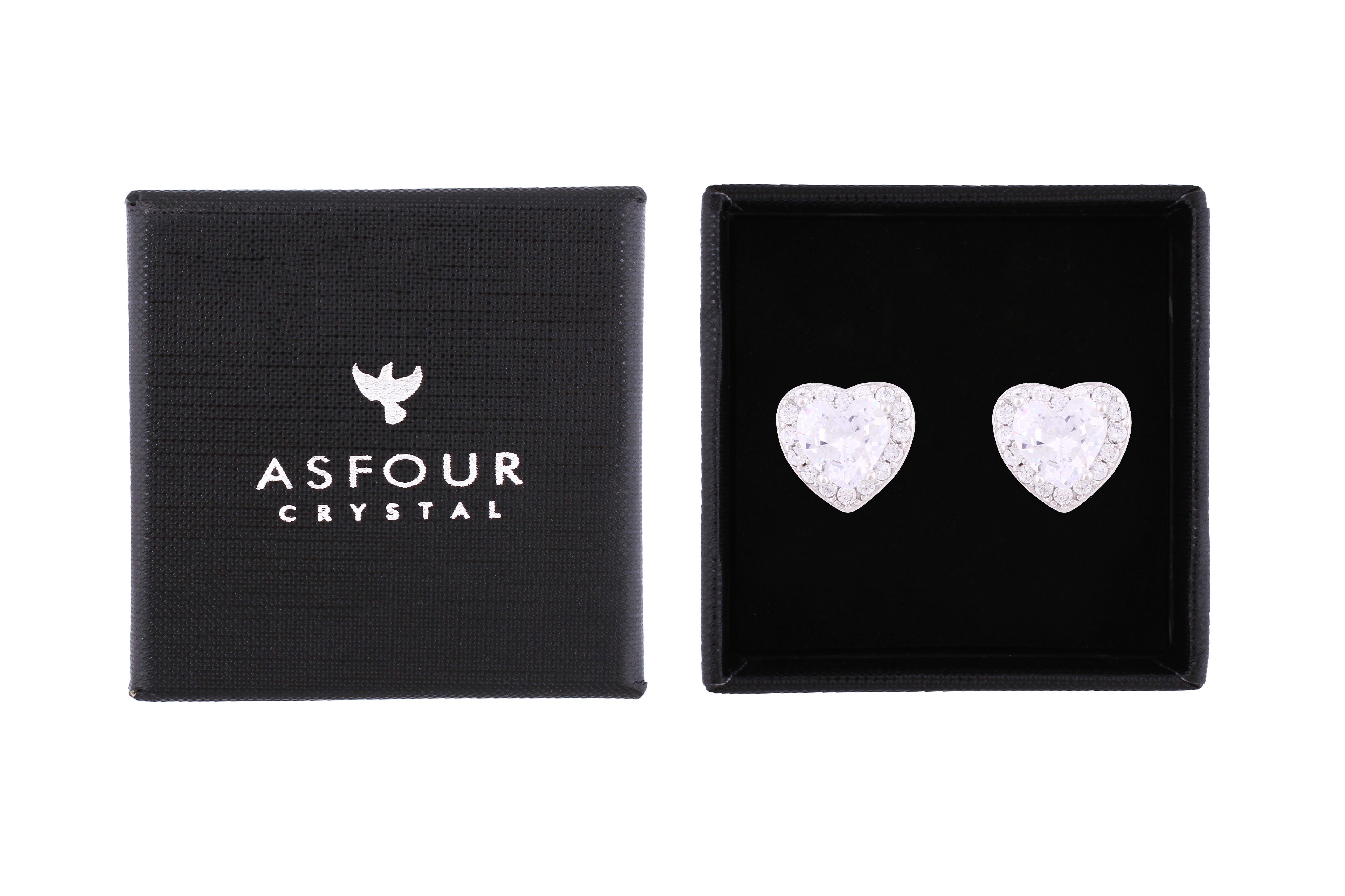 Asfour Crystal Stud Earrings With Heart Design Inlaid With Zircon In 925 Sterling Silver ED0060