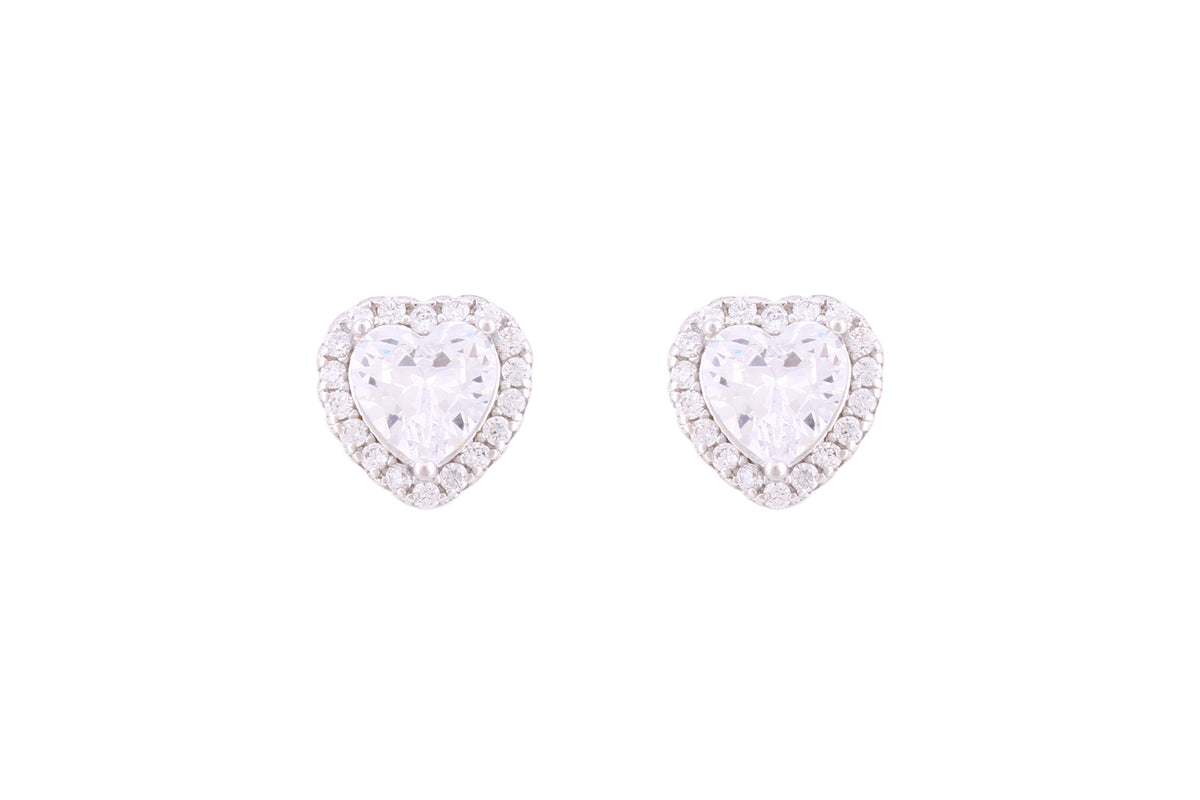 Asfour Crystal Stud Earrings With Heart Design Inlaid With Zircon In 925 Sterling Silver ED0061