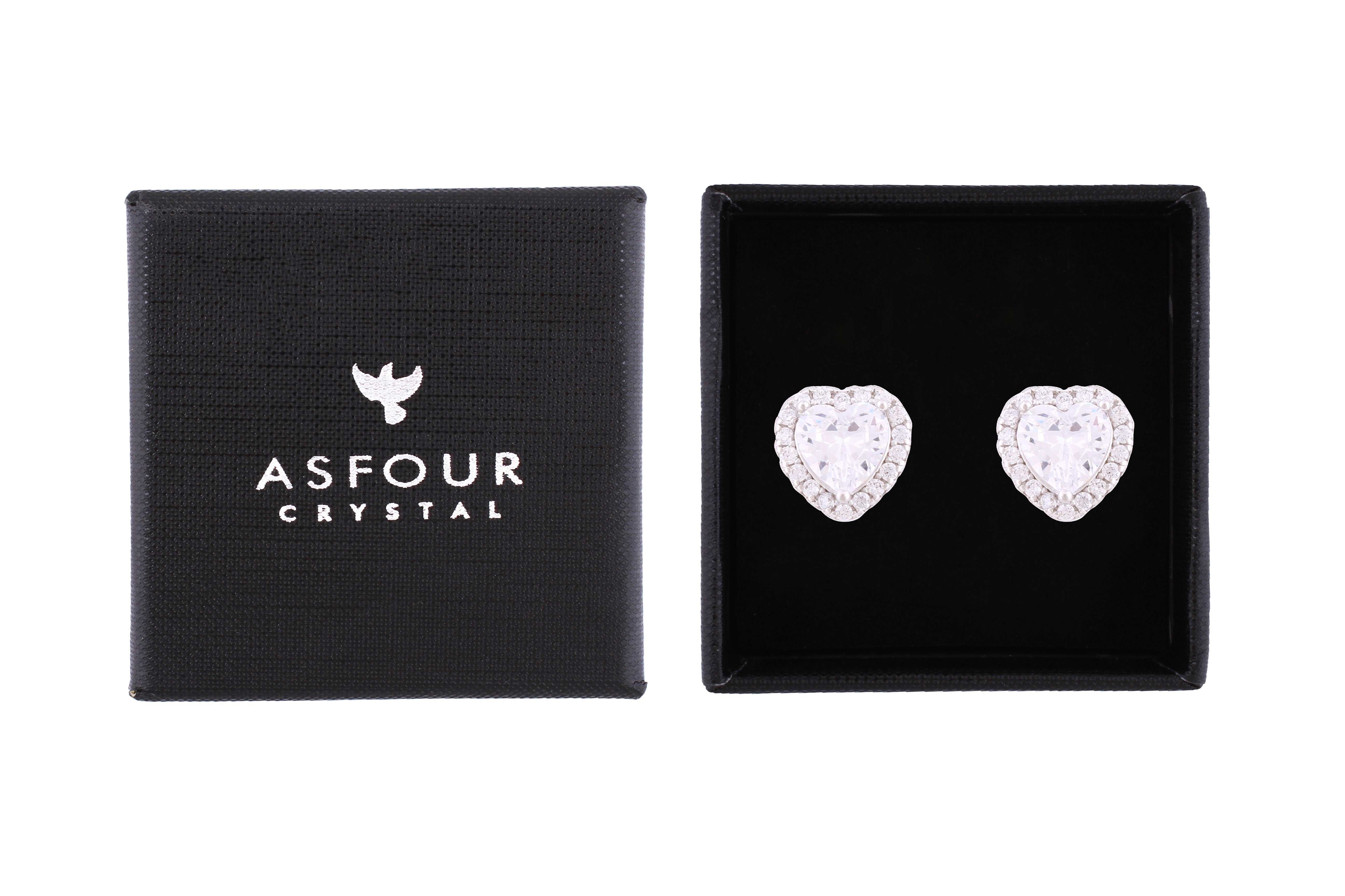 Asfour Crystal Stud Earrings With Heart Design Inlaid With Zircon In 925 Sterling Silver ED0061