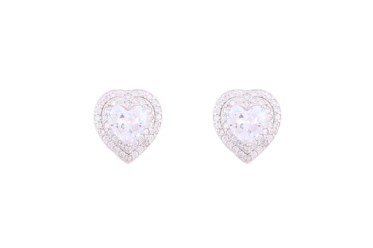 Asfour Crystal Stud Earrings With Heart Design Inlaid With Zircon In 925 Sterling Silver ED0062