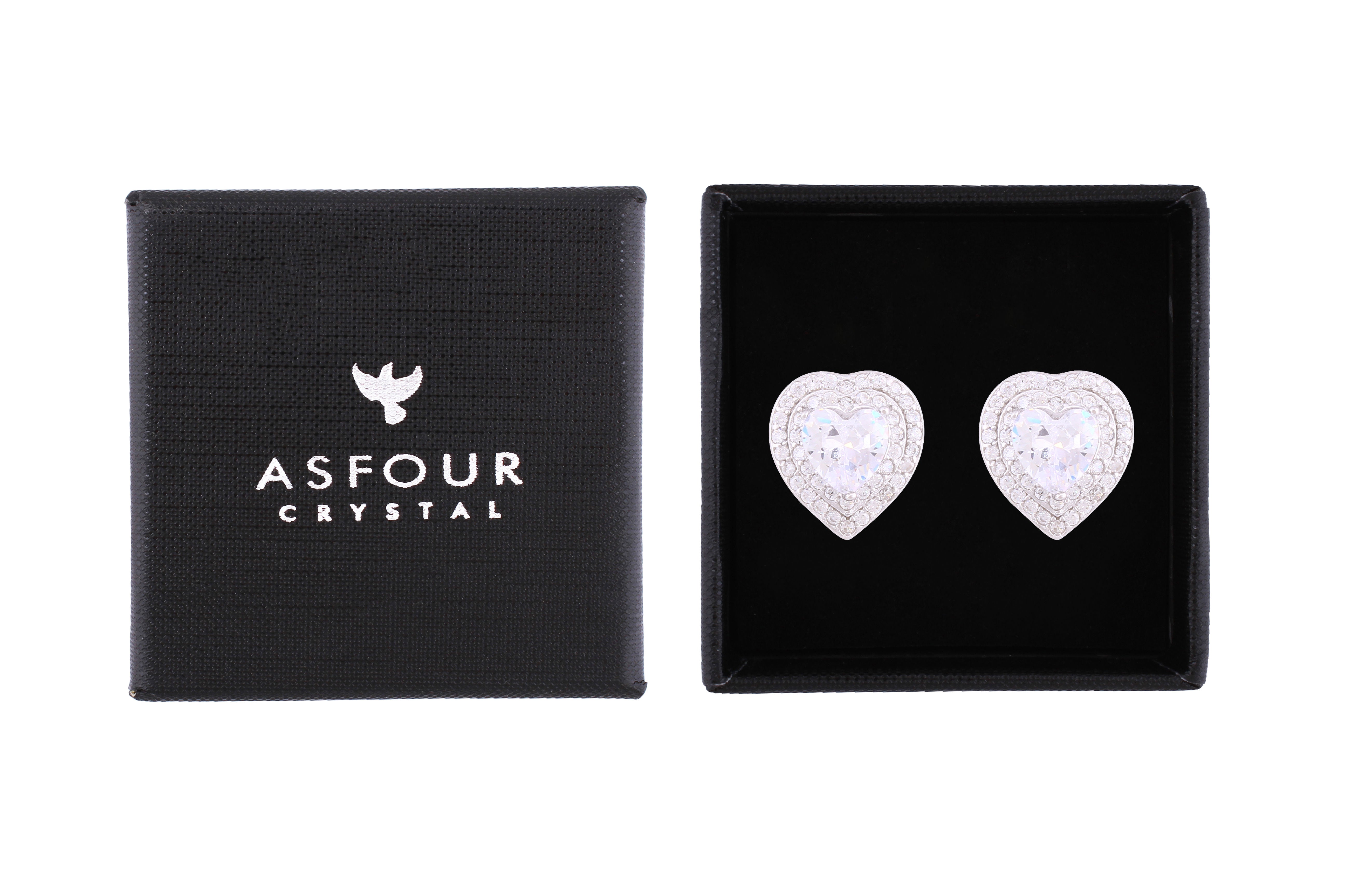 Asfour Crystal Stud Earrings With Heart Design Inlaid With Zircon In 925 Sterling Silver ED0062