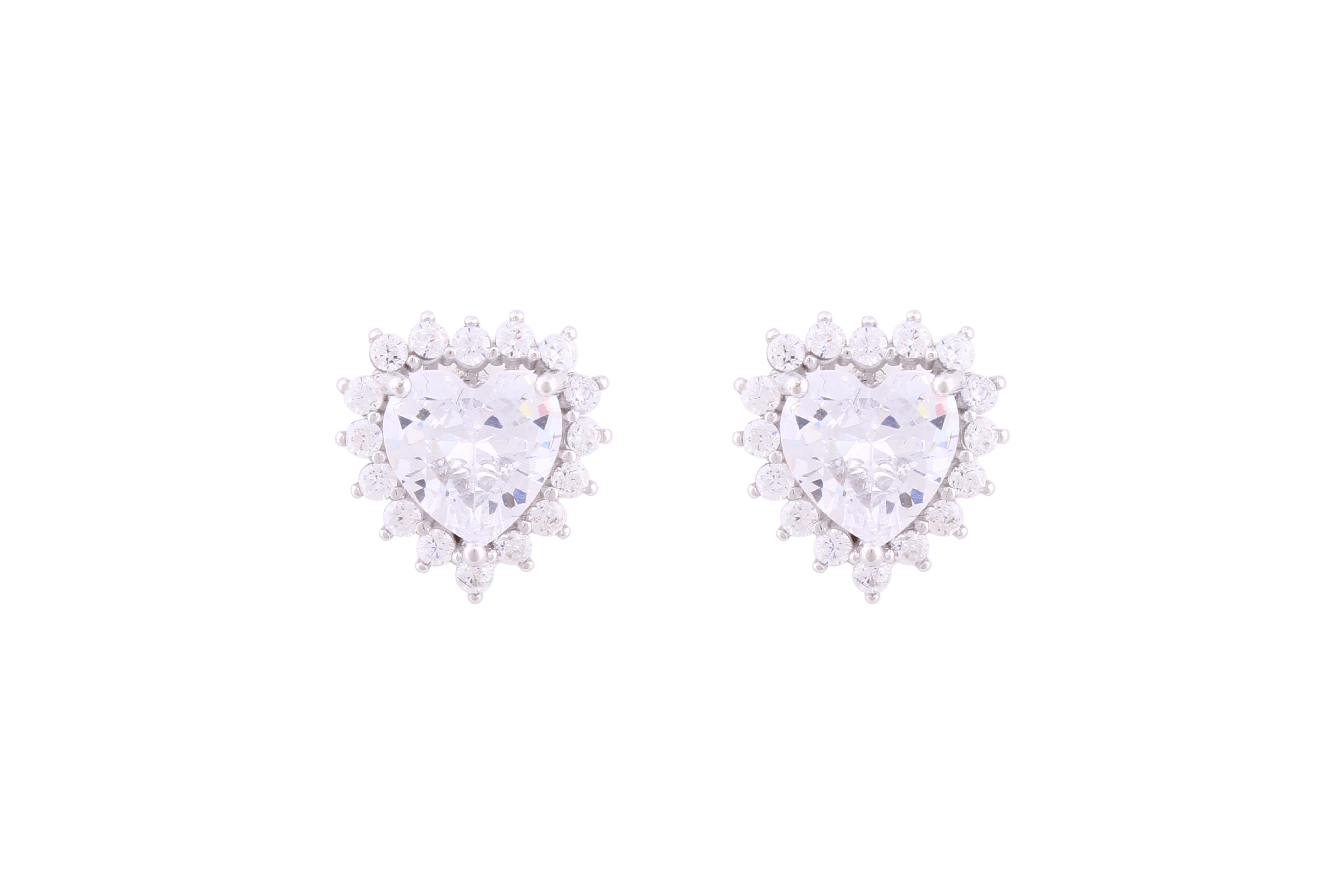 Asfour Crystal Stud Earrings With Heart Design Inlaid With Zircon In 925 Sterling Silver ED0063