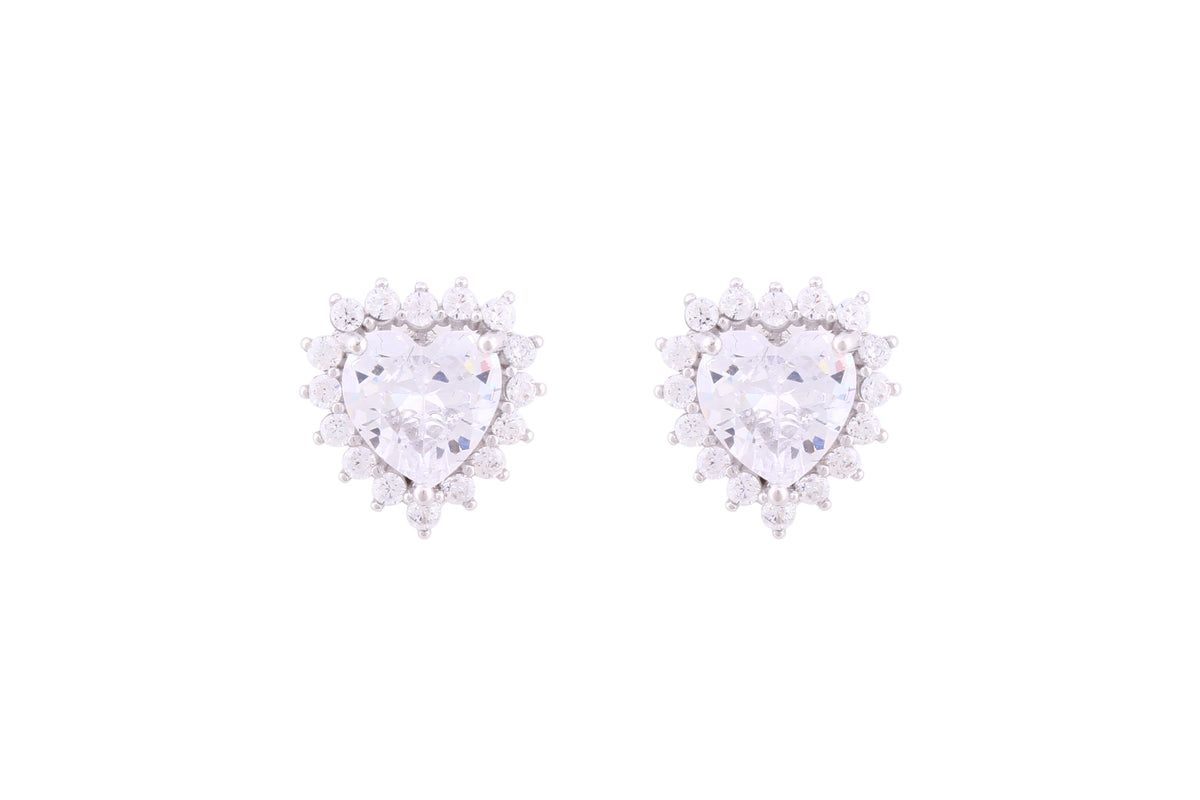 Asfour Crystal Stud Earrings With Heart Design Inlaid With Zircon In 925 Sterling Silver ED0063