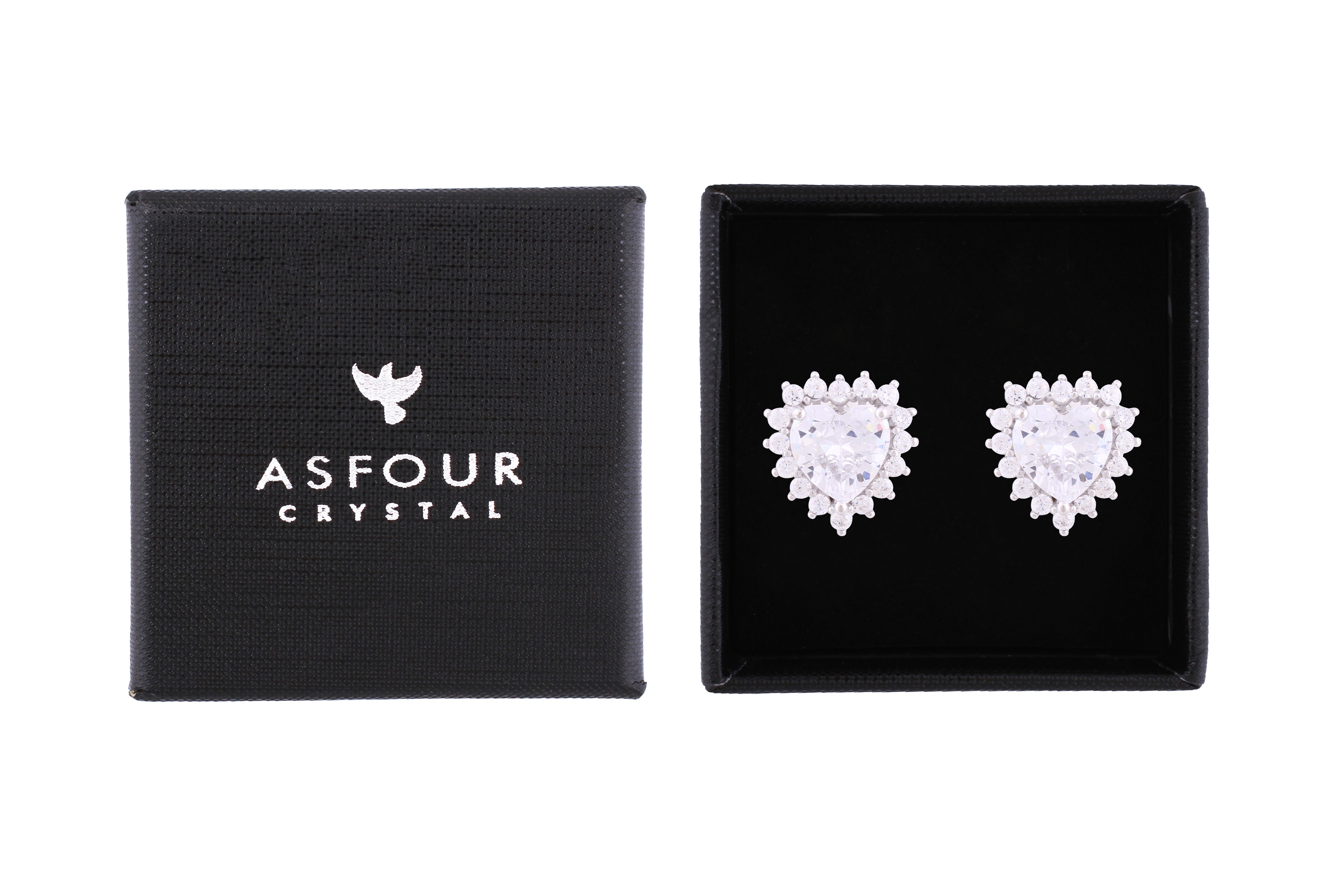 Asfour Crystal Stud Earrings With Heart Design Inlaid With Zircon In 925 Sterling Silver ED0063