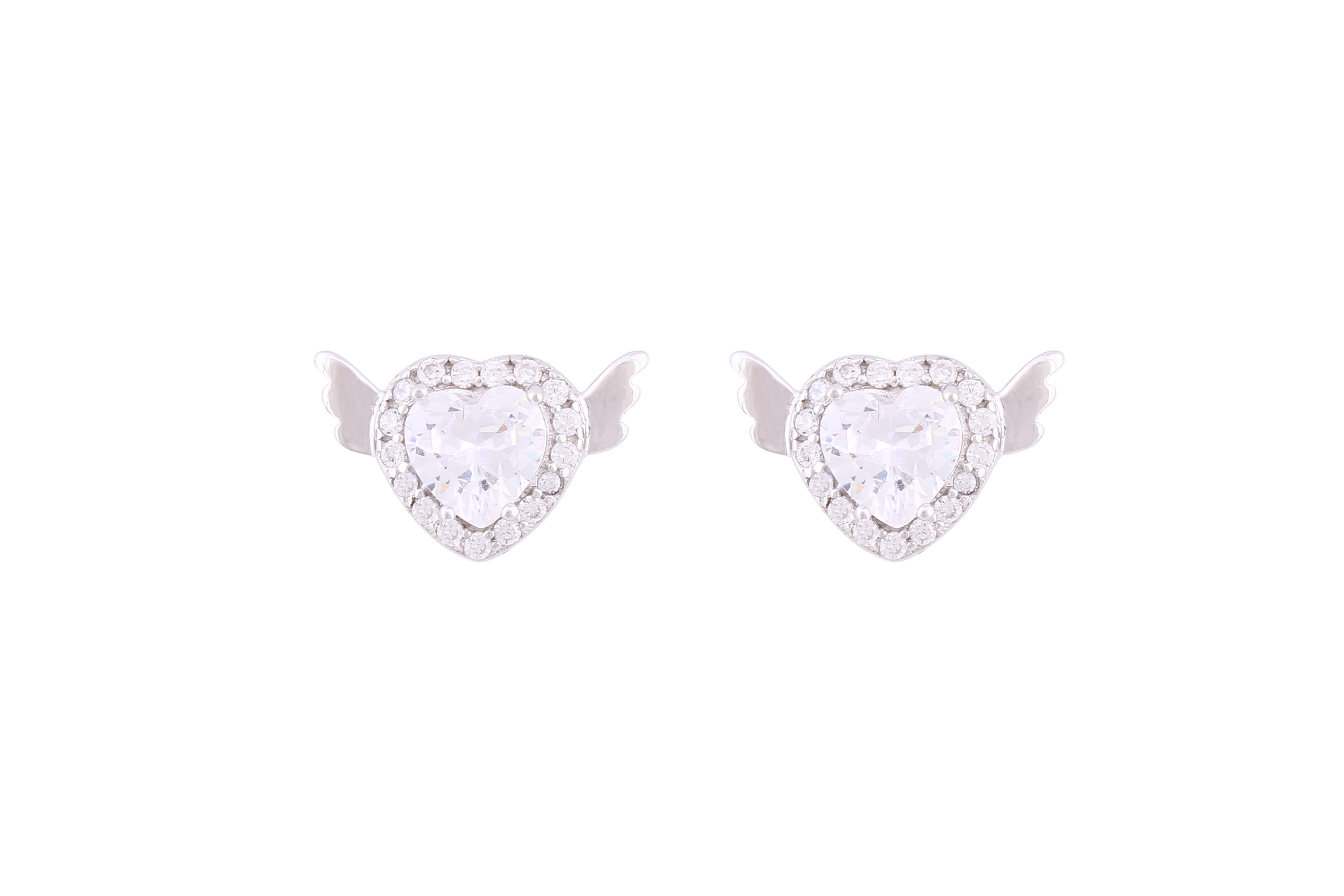 Asfour Crystal Stud Earrings With Angel Wing Heart Design In 925 Sterling Silver ED0064