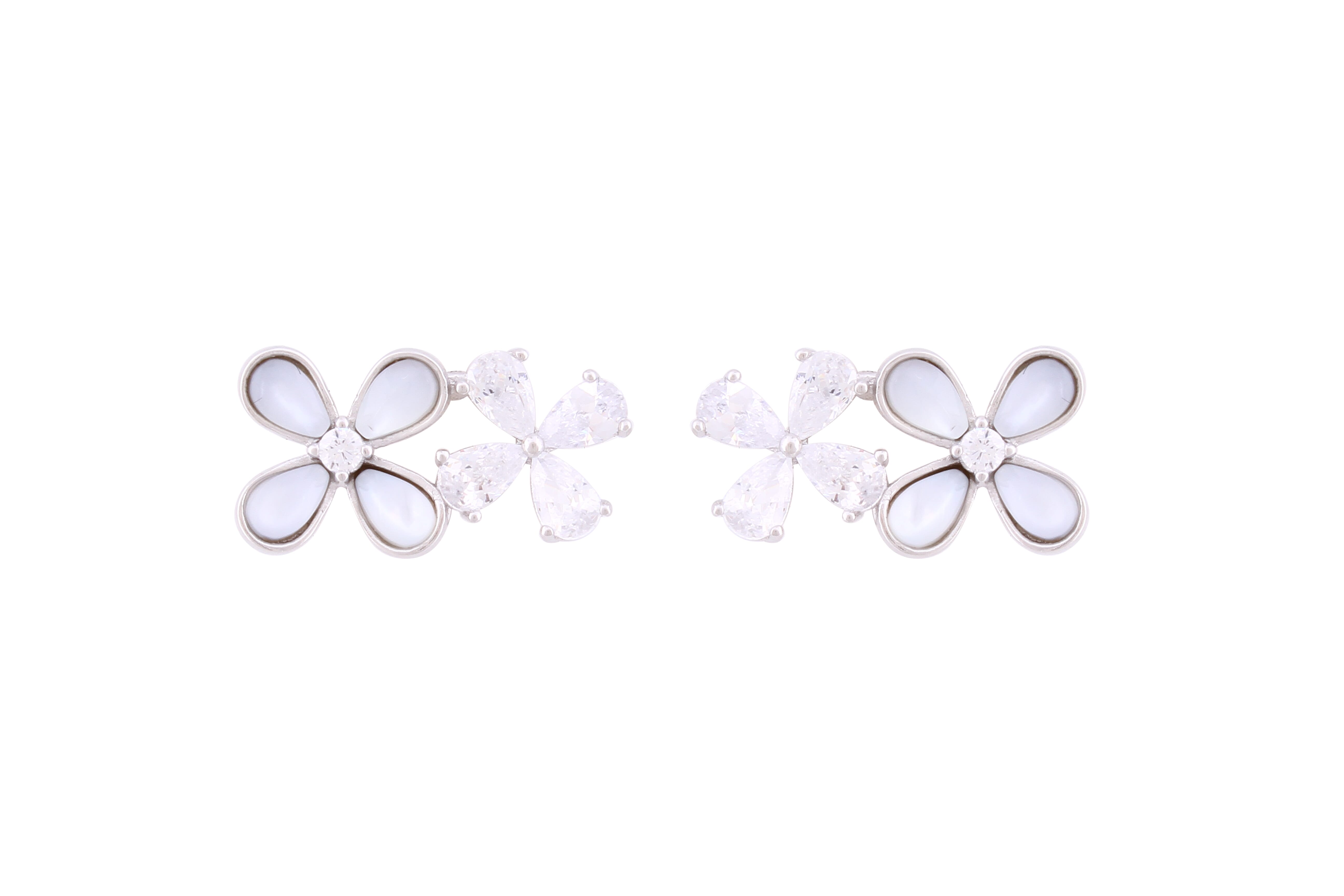 Asfour Crystal Stud Earrings With Flowers Shape Inlaid With Zircon In 925 Sterling Silver ED0066