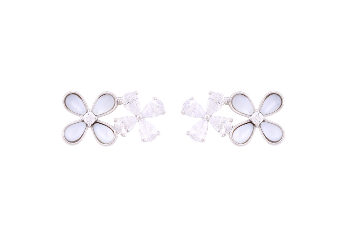 Asfour Crystal Stud Earrings With Flowers Shape Inlaid With Zircon In 925 Sterling Silver ED0066