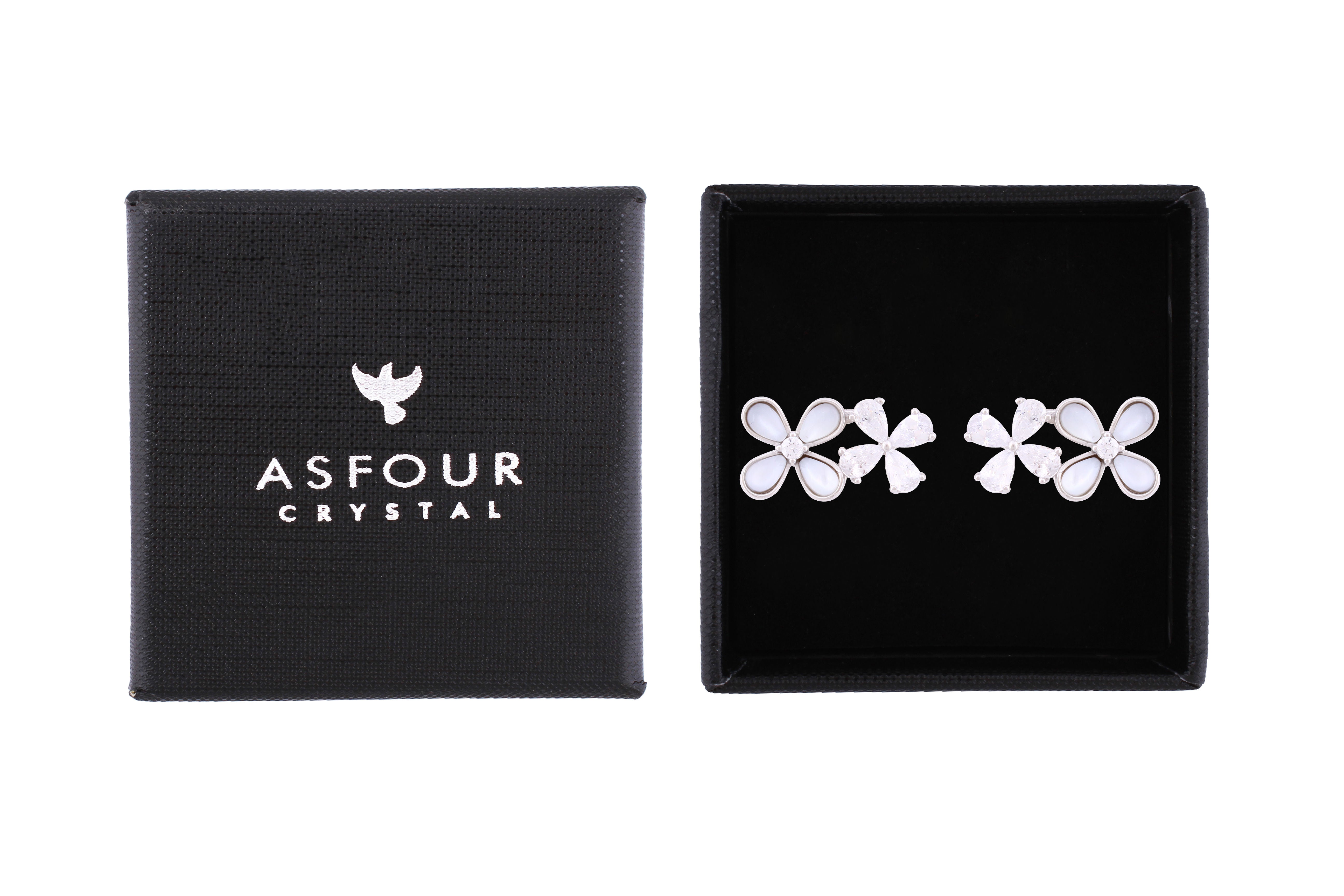 Asfour Crystal Stud Earrings With Flowers Shape Inlaid With Zircon In 925 Sterling Silver ED0066