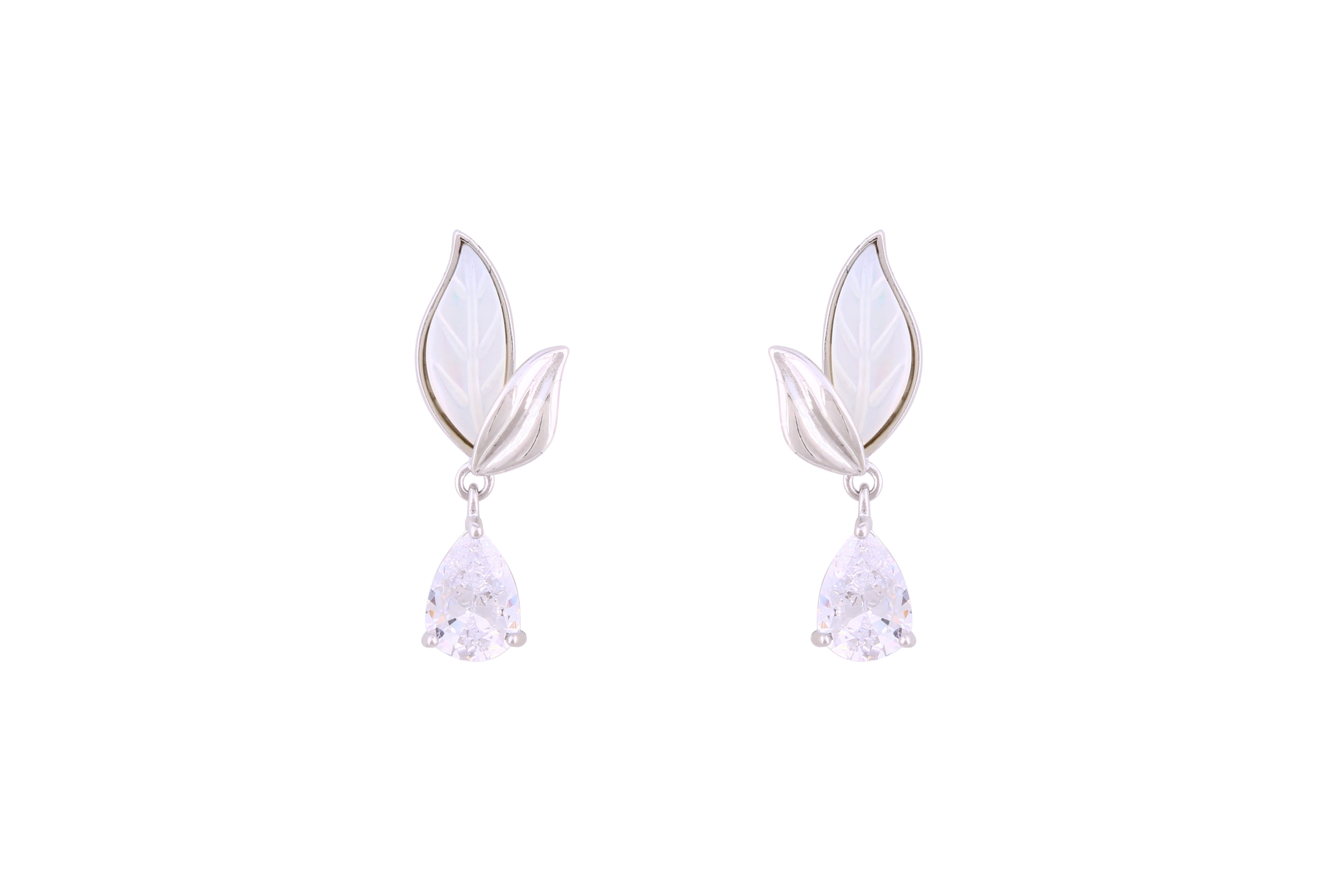 Asfour Crystal Stud Earrings With Leaf Shape Inlaid With Zircon In 925 Sterling Silver ED0067