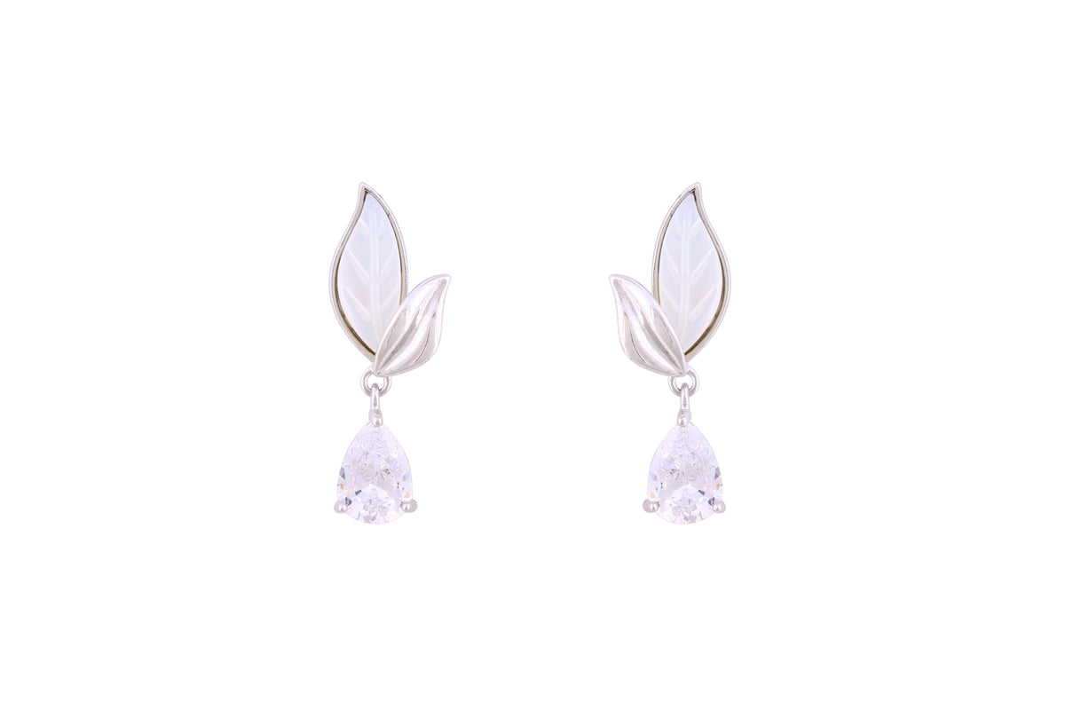 Asfour Crystal Stud Earrings With Leaf Shape Inlaid With Zircon In 925 Sterling Silver ED0067