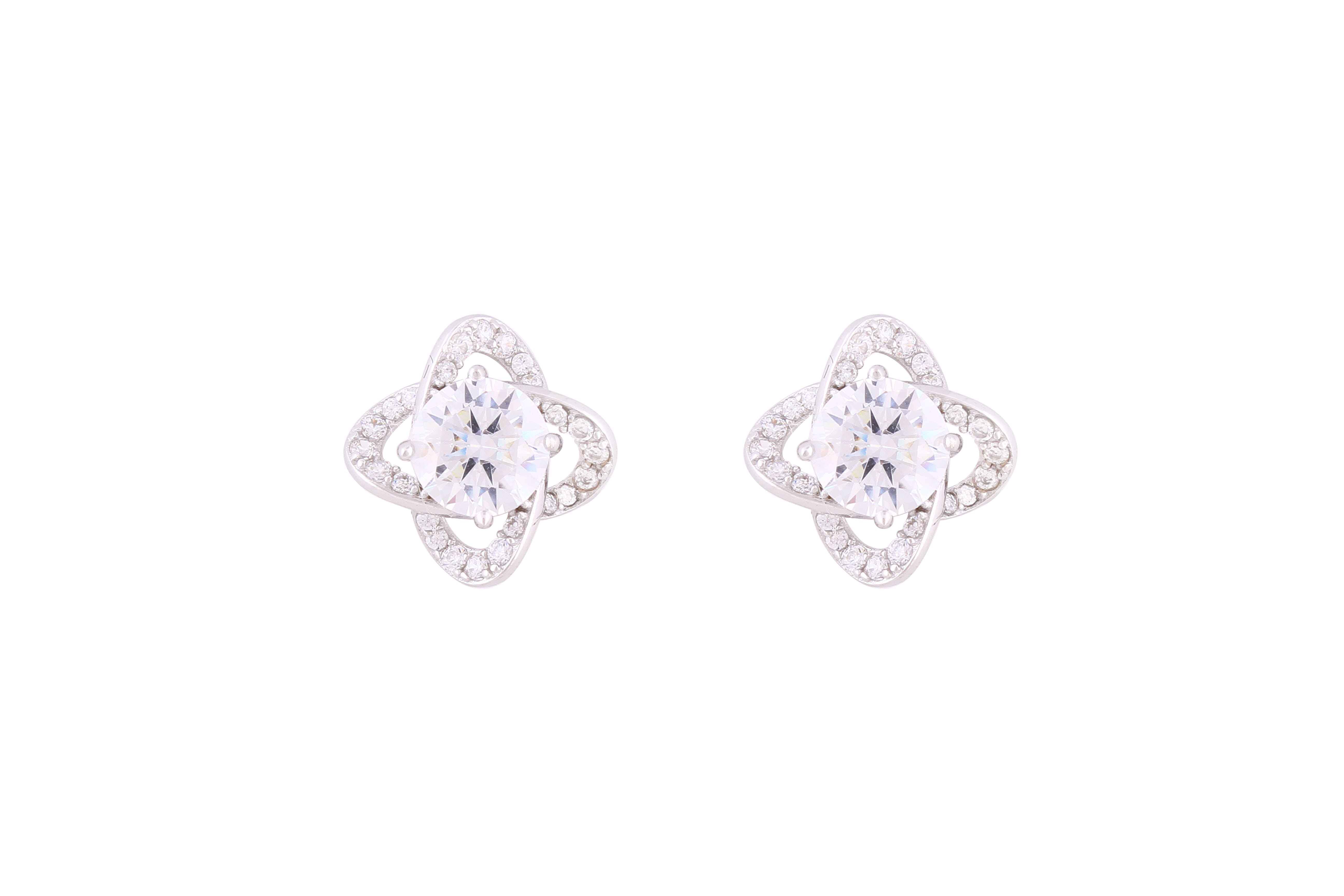 Asfour Crystal Stud Earrings With Flower Shape Inlaid With Zircon In 925 Sterling Silver ED0069