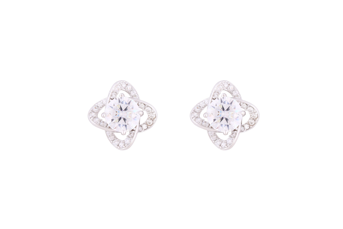 Asfour Crystal Stud Earrings With Flower Shape Inlaid With Zircon In 925 Sterling Silver ED0069