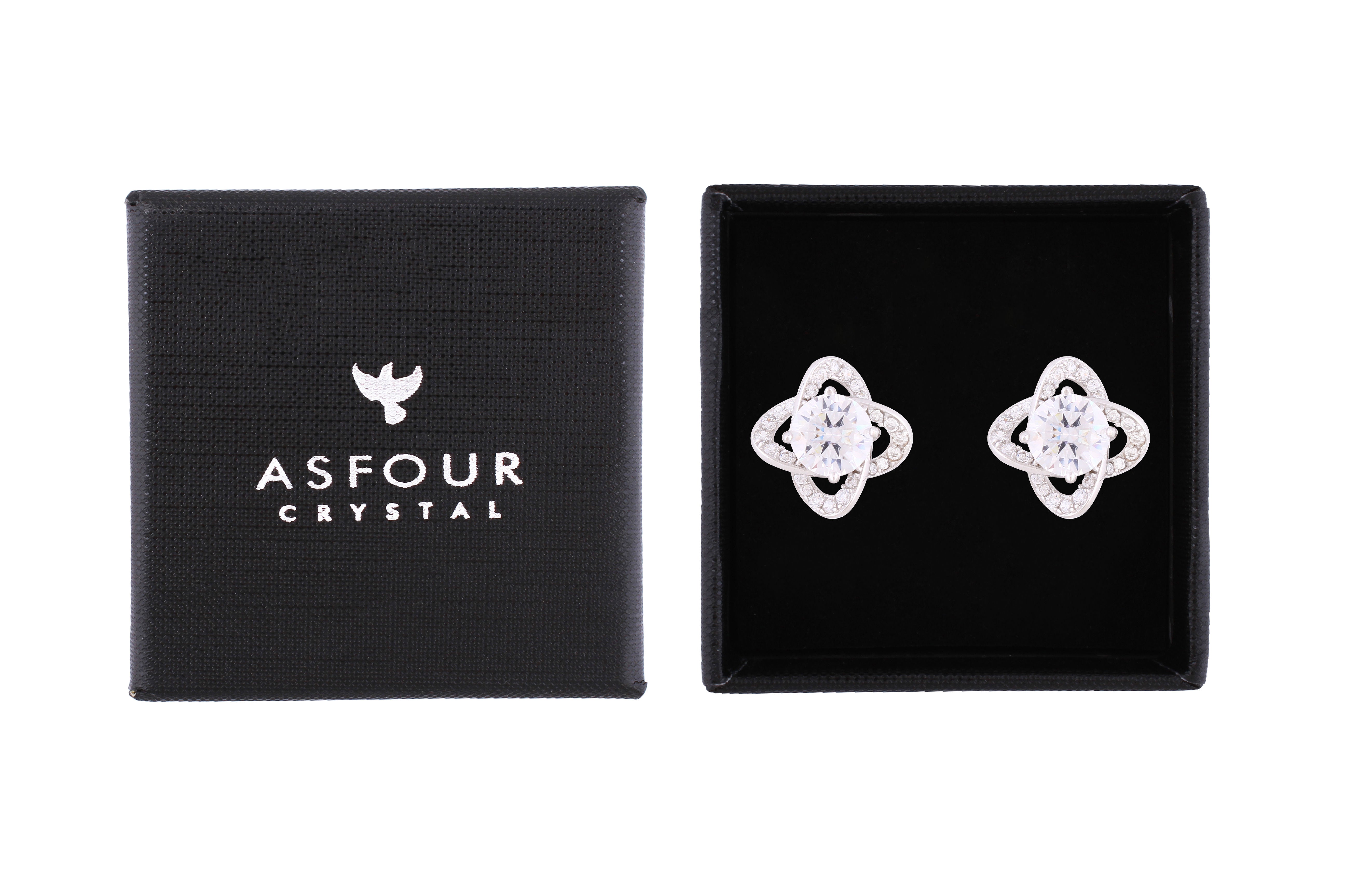 Asfour Crystal Stud Earrings With Flower Shape Inlaid With Zircon In 925 Sterling Silver ED0069