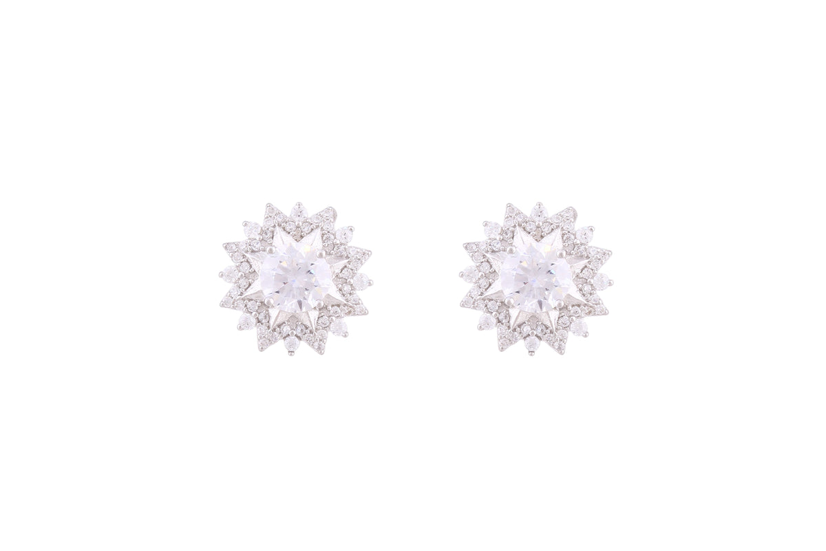 Asfour Crystal Stud Earrings With Flower Shape Inlaid With Zircon In 925 Sterling Silver ED0070