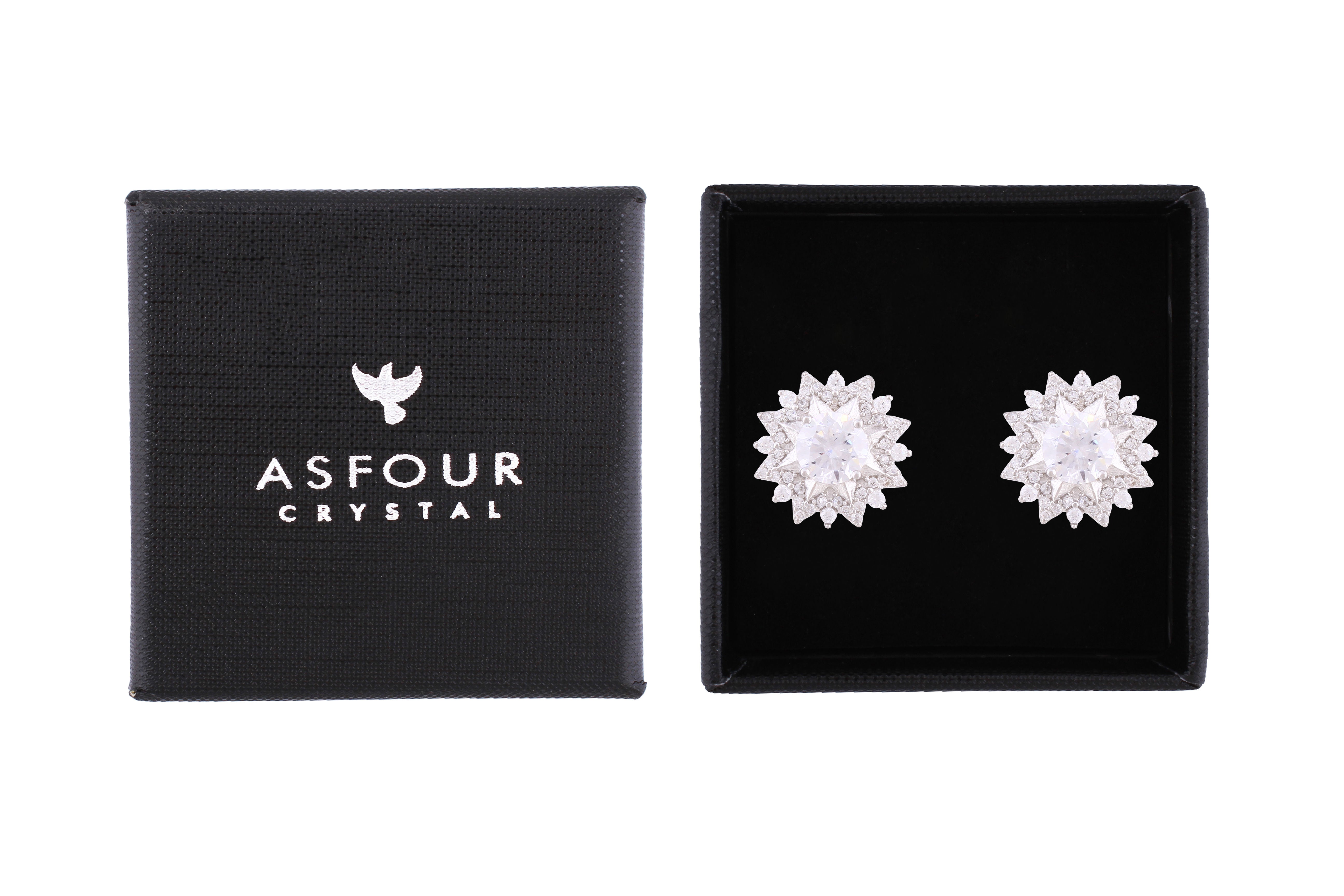 Asfour Crystal Stud Earrings With Flower Shape Inlaid With Zircon In 925 Sterling Silver ED0070