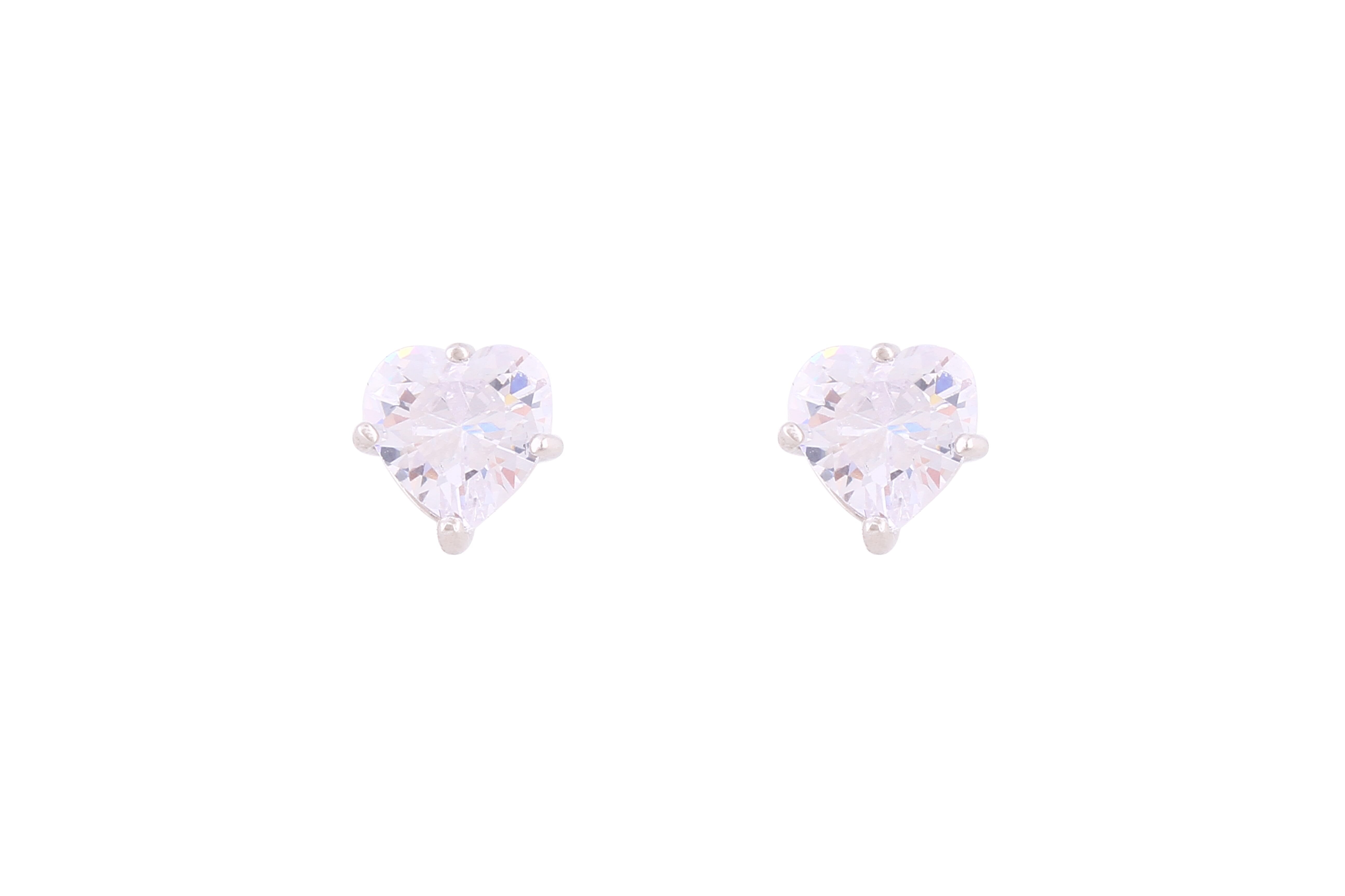 Asfour Crystal Stud Earrings With Heart Zircon Stone In 925 Sterling Silver ED0072