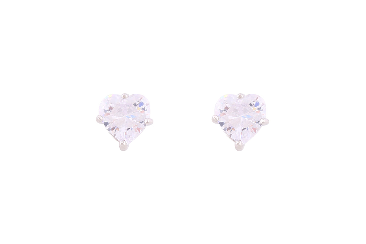 Asfour Crystal Stud Earrings With Heart Zircon Stone In 925 Sterling Silver ED0072