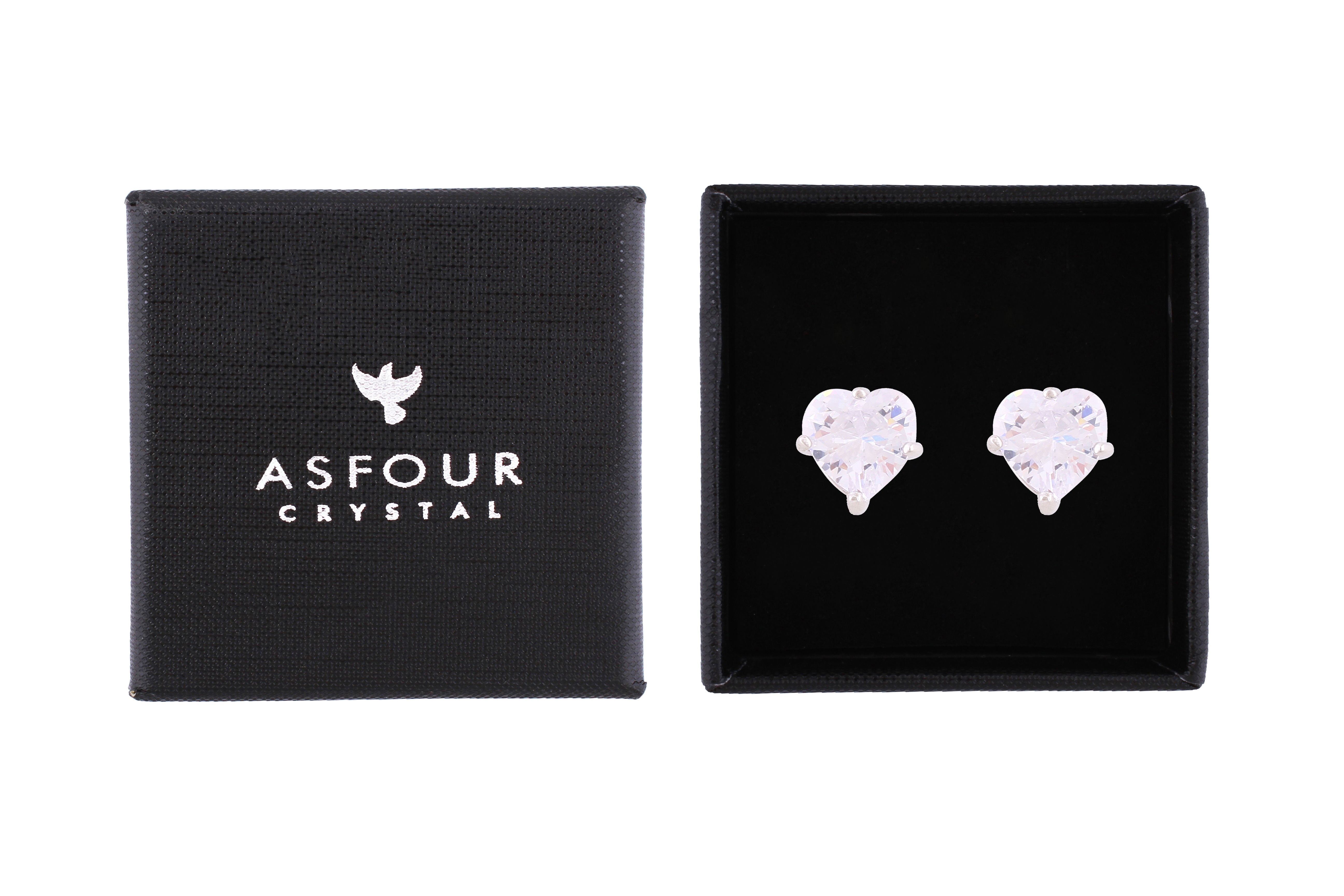 Asfour Crystal Stud Earrings With Heart Zircon Stone In 925 Sterling Silver ED0072