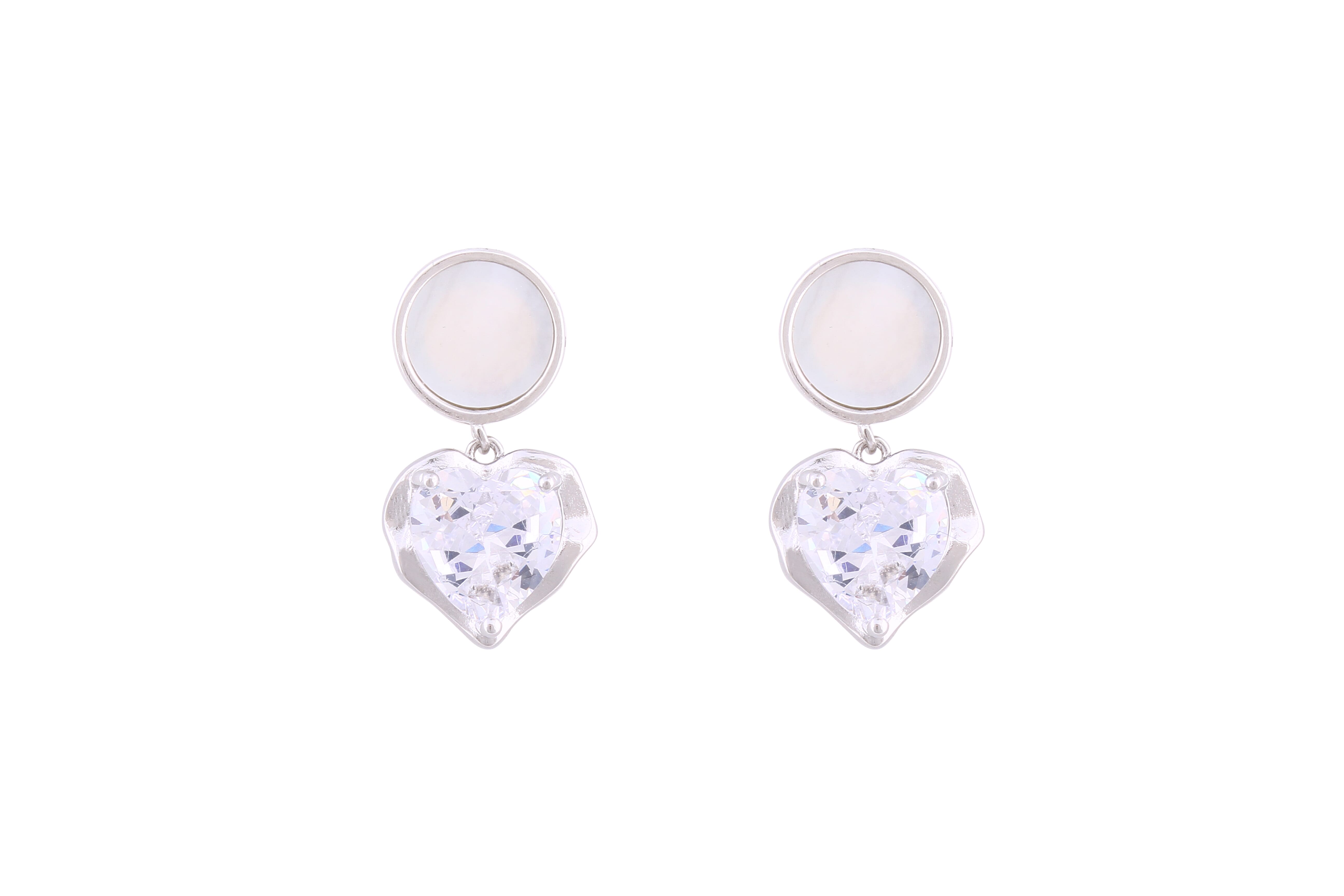 Asfour Crystal Stud Earrings With Heart Design In 925 Sterling Silver ED0073