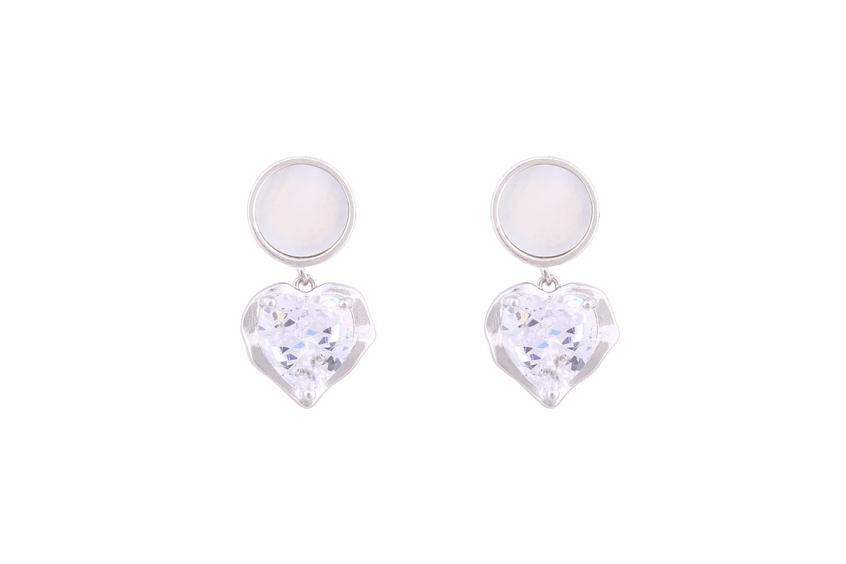 Asfour Crystal Stud Earrings With Heart Design In 925 Sterling Silver ED0073