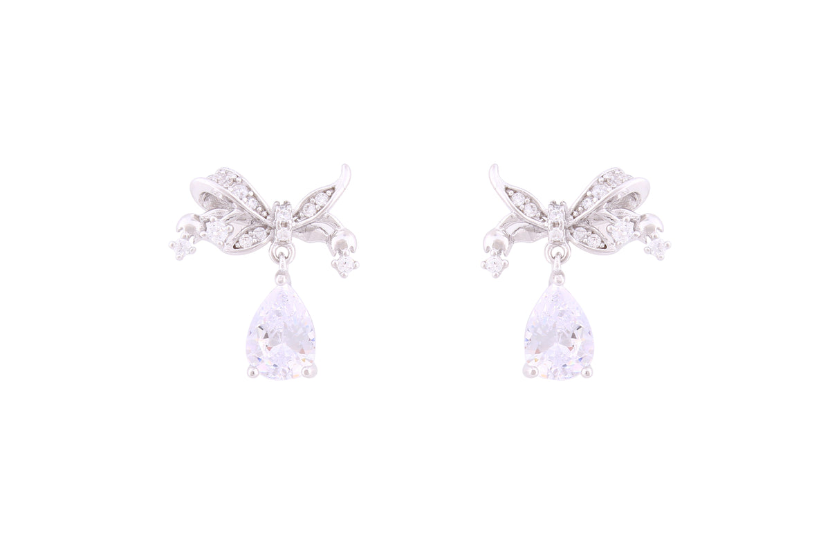 Asfour Crystal Stud Earrings With Bowknot Shape Inlaid With Zircon In 925 Sterling Silver ED0074