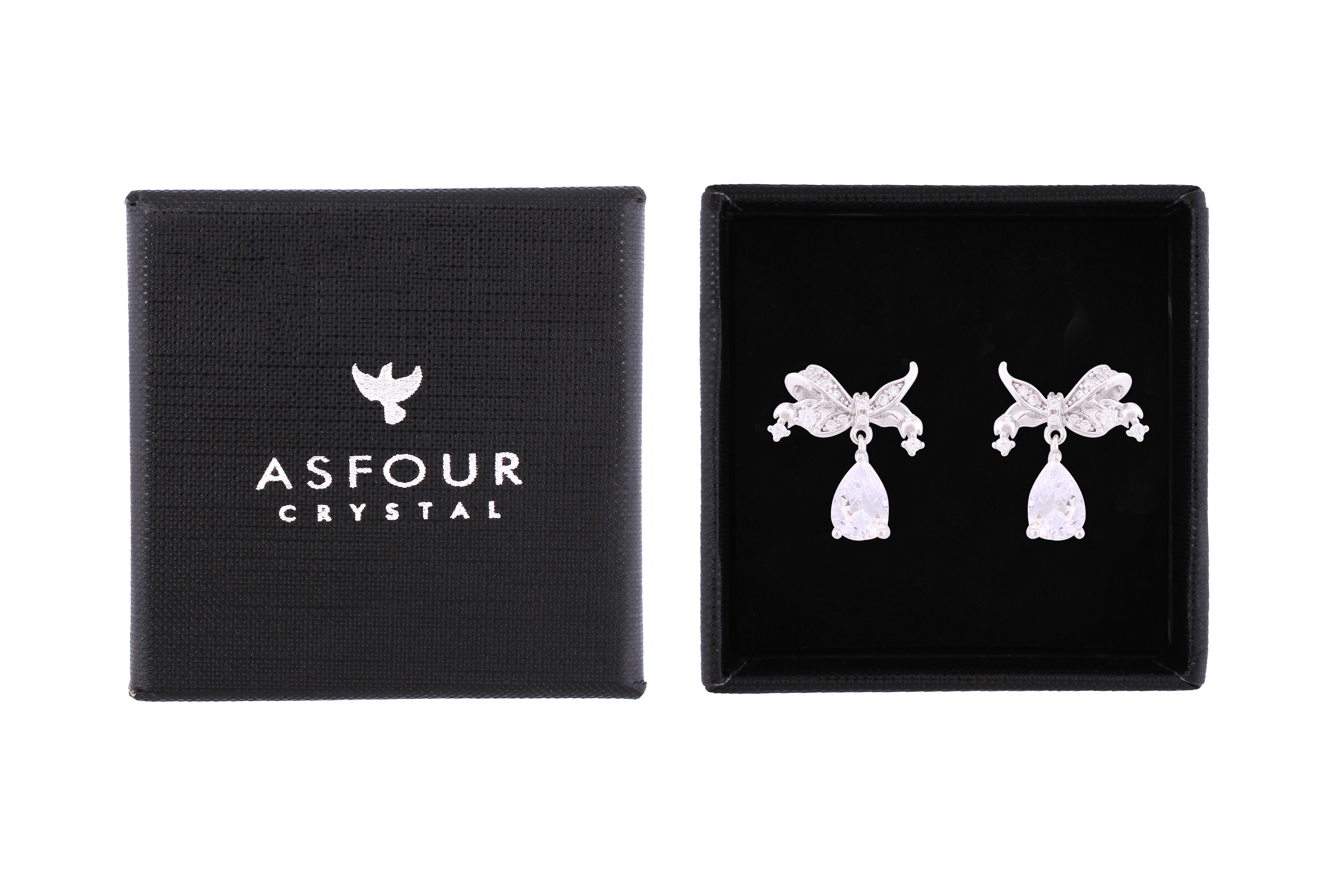 Asfour Crystal Stud Earrings With Bowknot Shape Inlaid With Zircon In 925 Sterling Silver ED0074