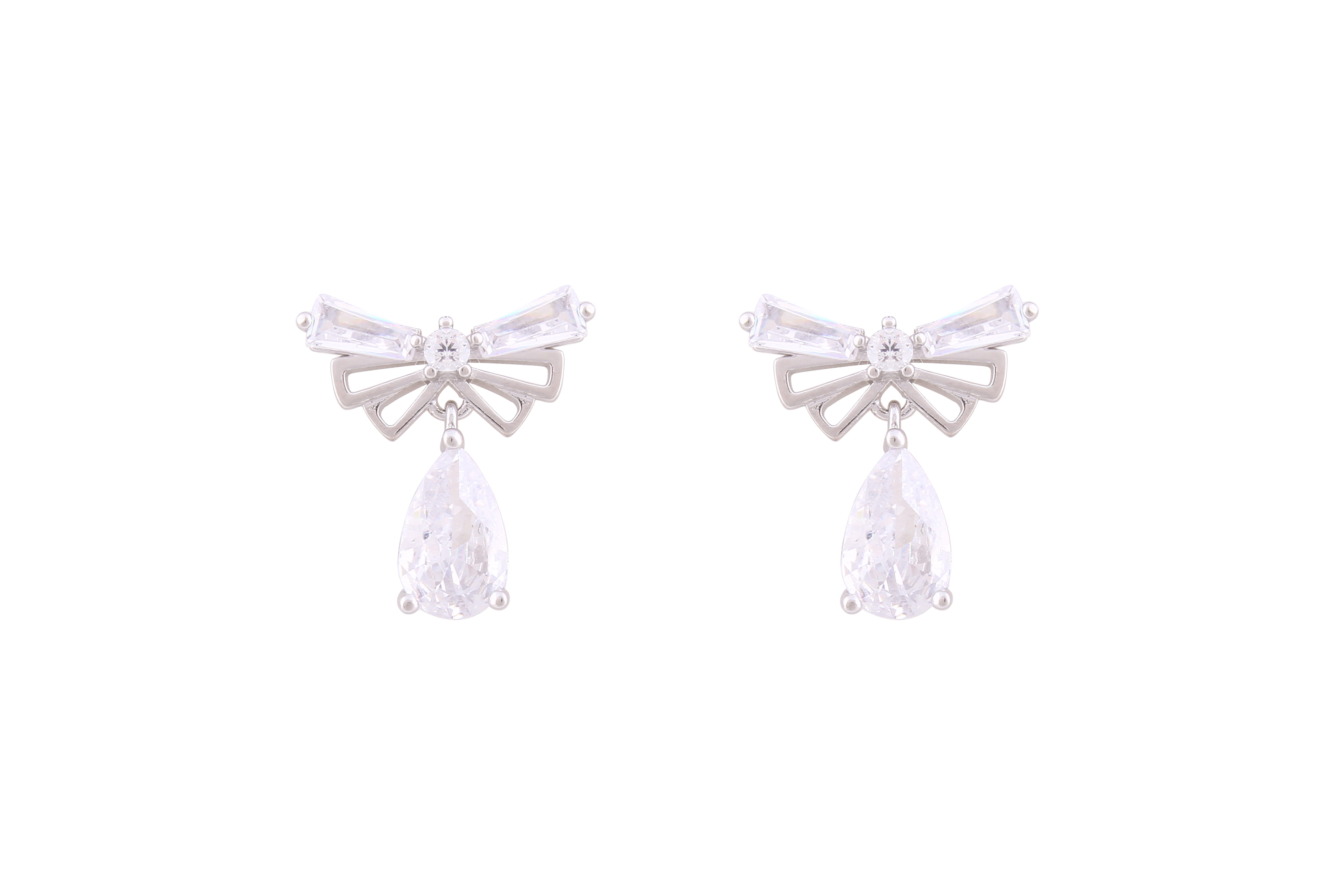 Asfour Crystal Stud Earrings With Bowknot Shape Inlaid With Zircon In 925 Sterling Silver ED0075