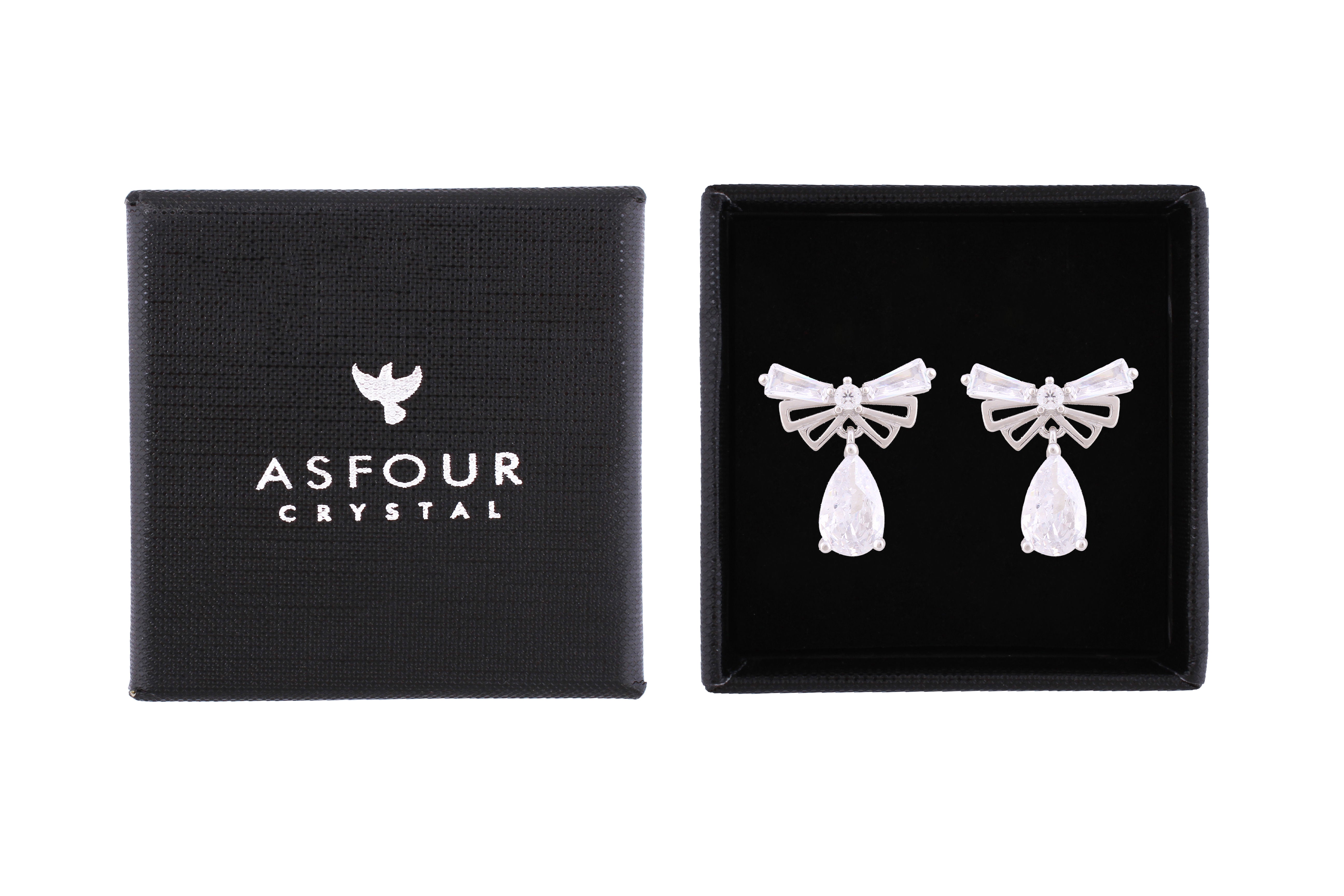 Asfour Crystal Stud Earrings With Bowknot Shape Inlaid With Zircon In 925 Sterling Silver ED0075