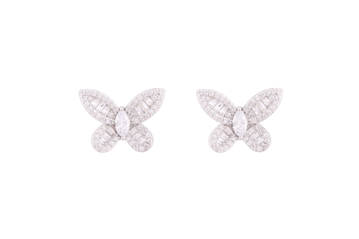 Asfour Crystal Stud Earrings With Butterfly Design Inlaid With Zircon In 925 Sterling Silver ED0078