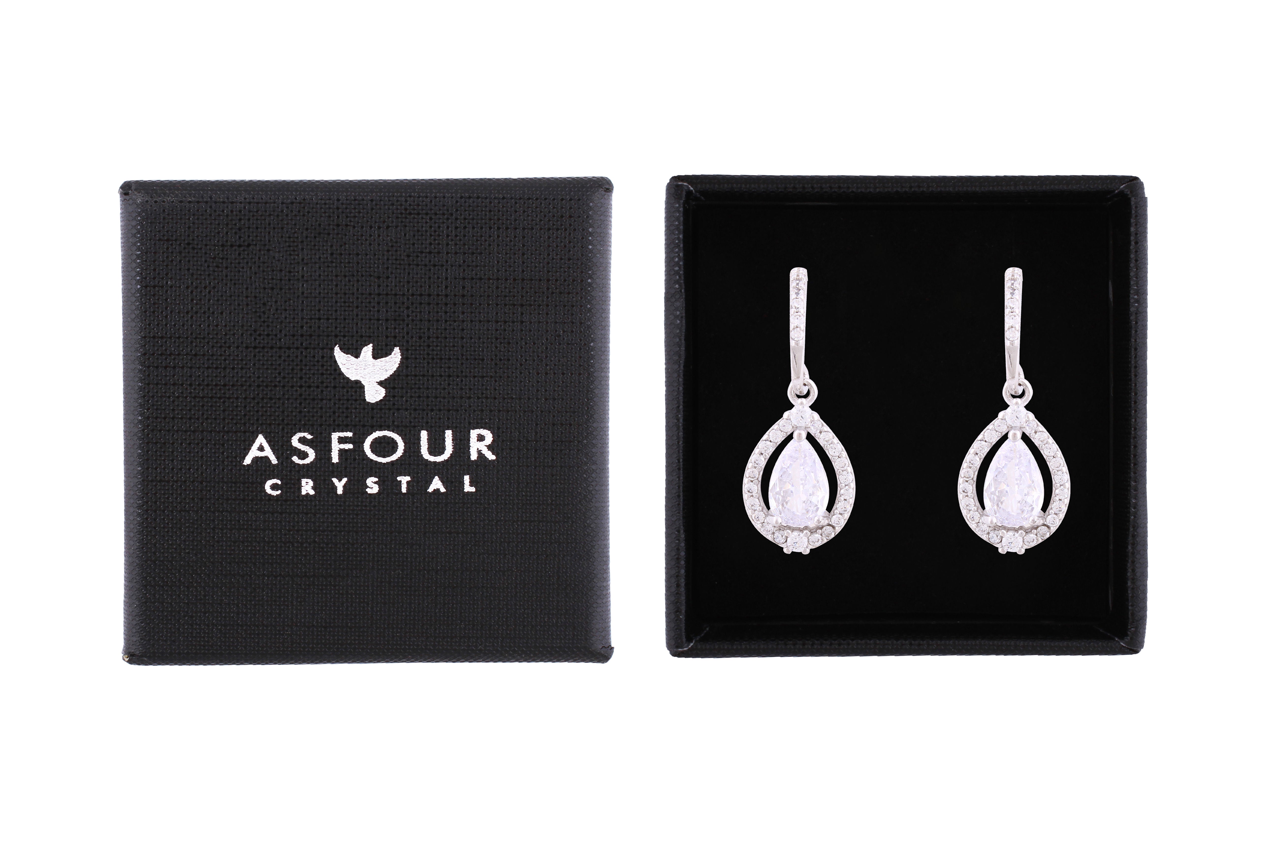 Asfour Crystal Stud Earrings With Pear Shape Inlaid With Zircon In 925 Sterling Silver ED0080