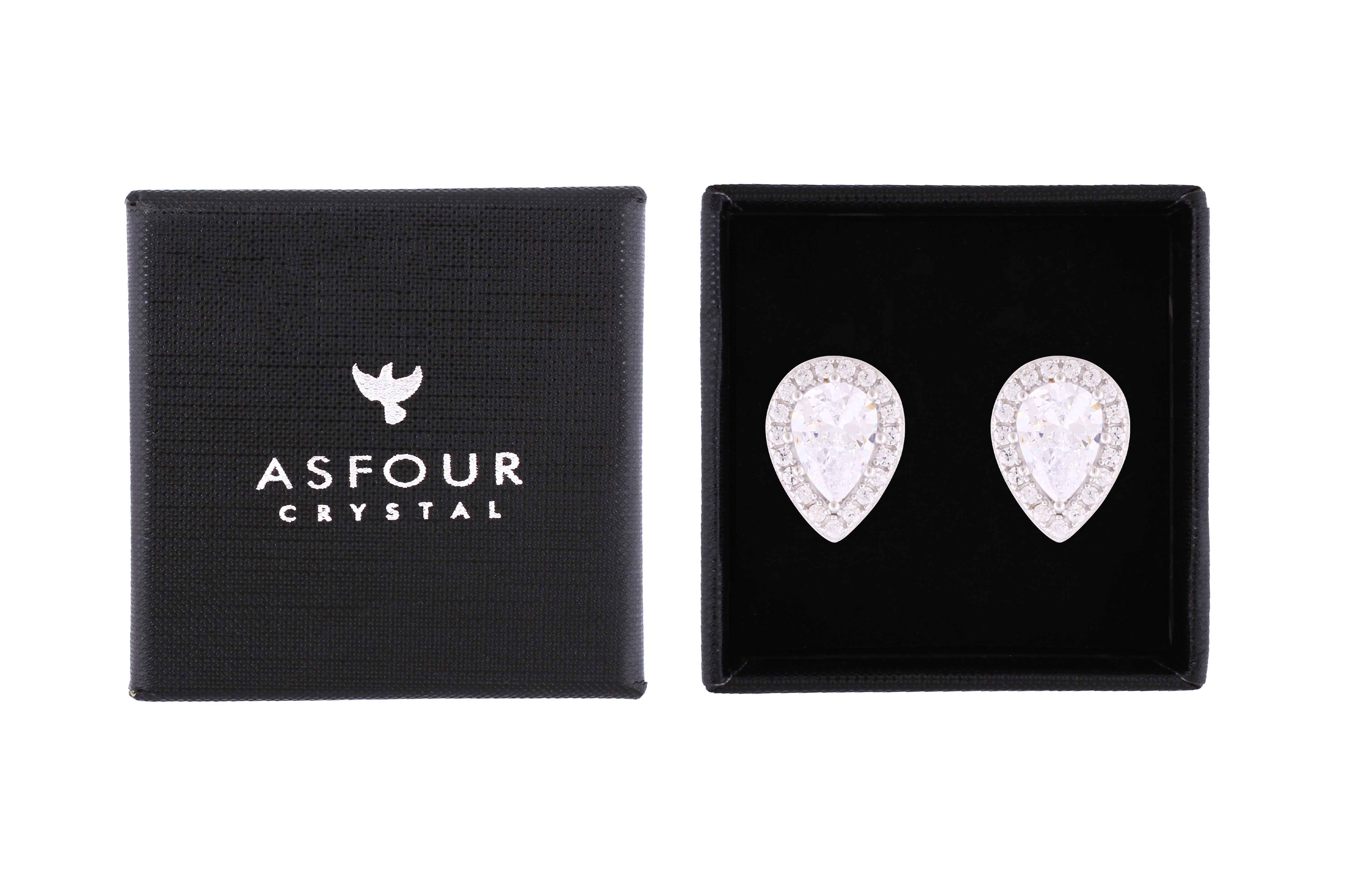 Asfour Crystal Stud Earrings With Pear Shape Inlaid With Zircon In 925 Sterling Silver ED0082