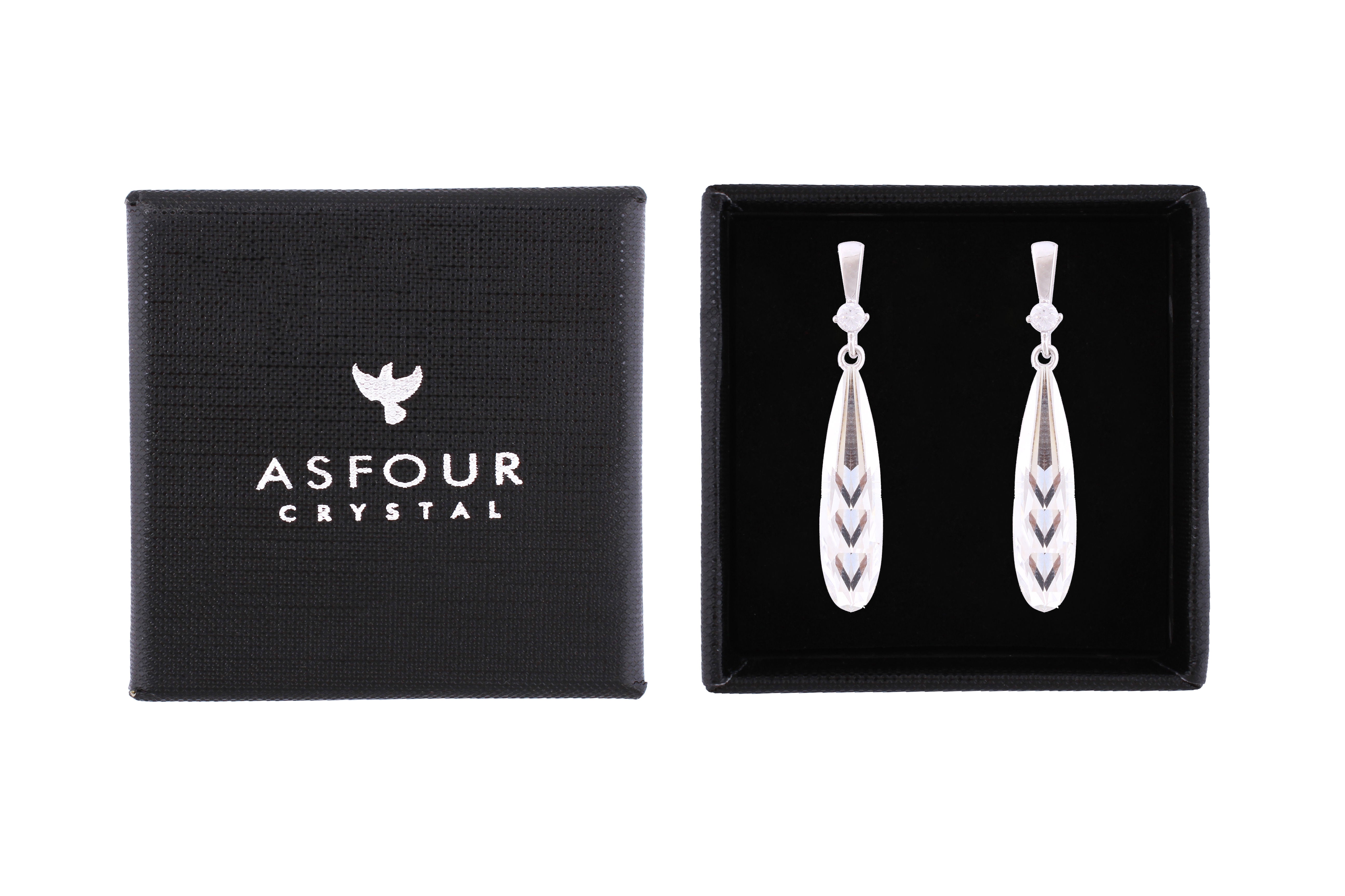 Asfour Crystal Stud Earrings With Water Drop Design In 925 Sterling Silver ED0083