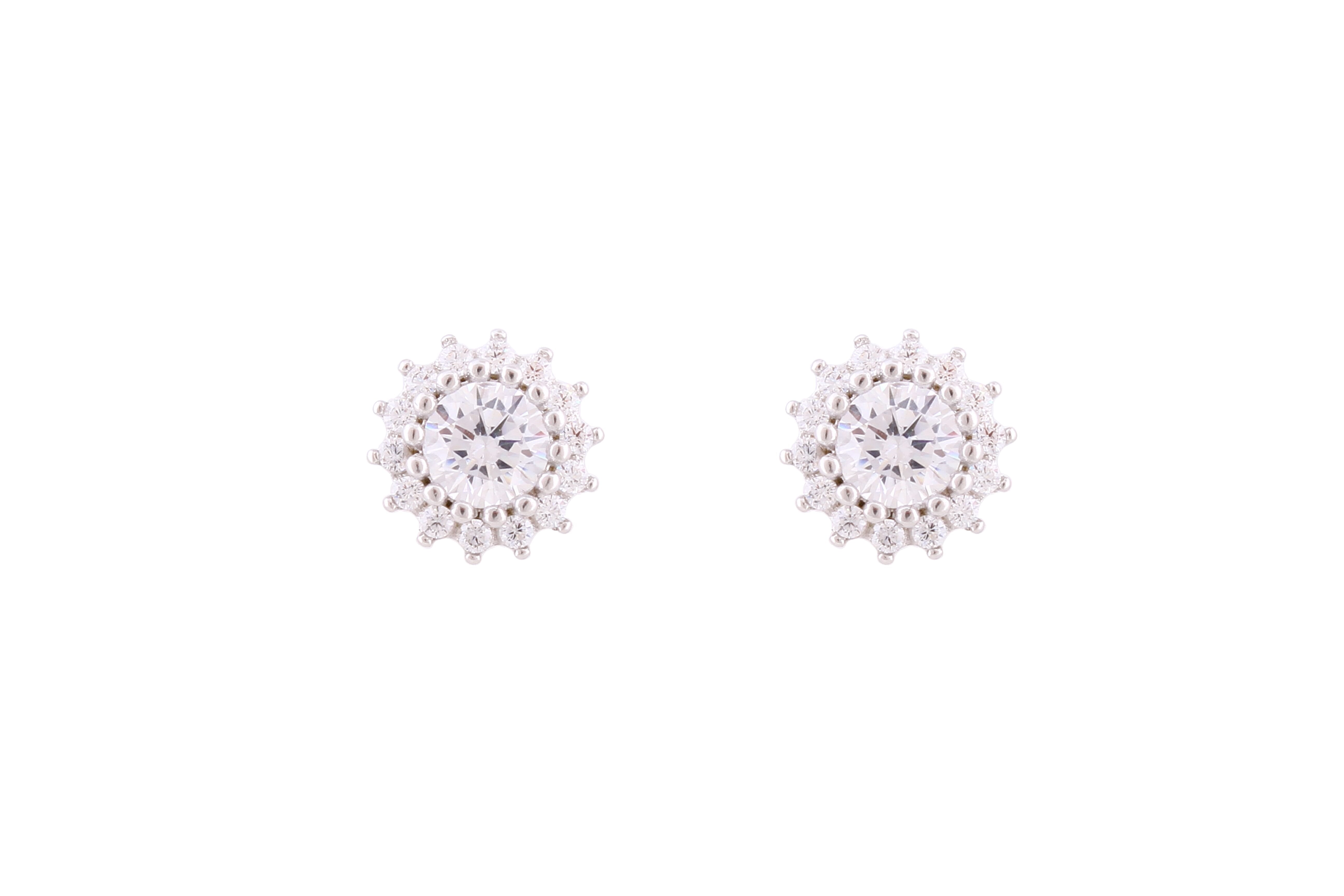 Asfour Crystal Stud Earrings With Round Design Inlaid With Zircon In 925 Sterling Silver ED0084