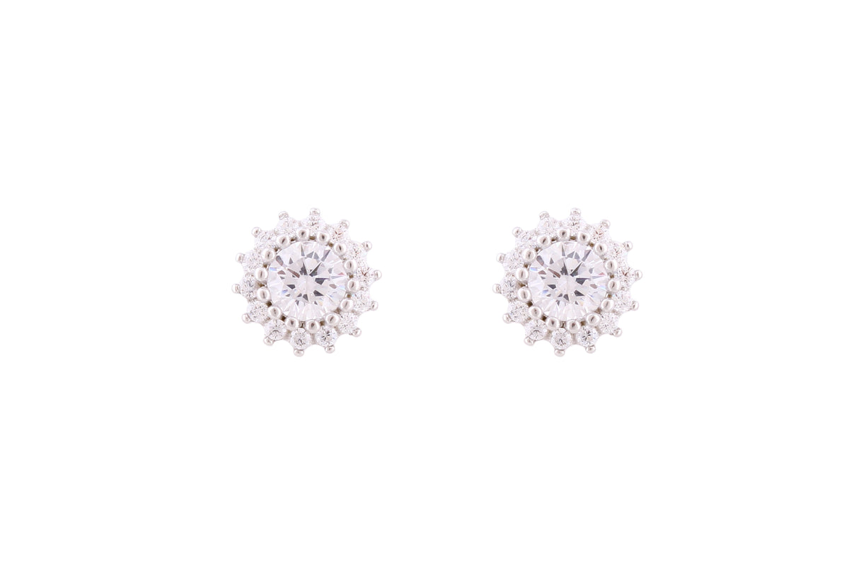 Asfour Crystal Stud Earrings With Round Design Inlaid With Zircon In 925 Sterling Silver ED0084