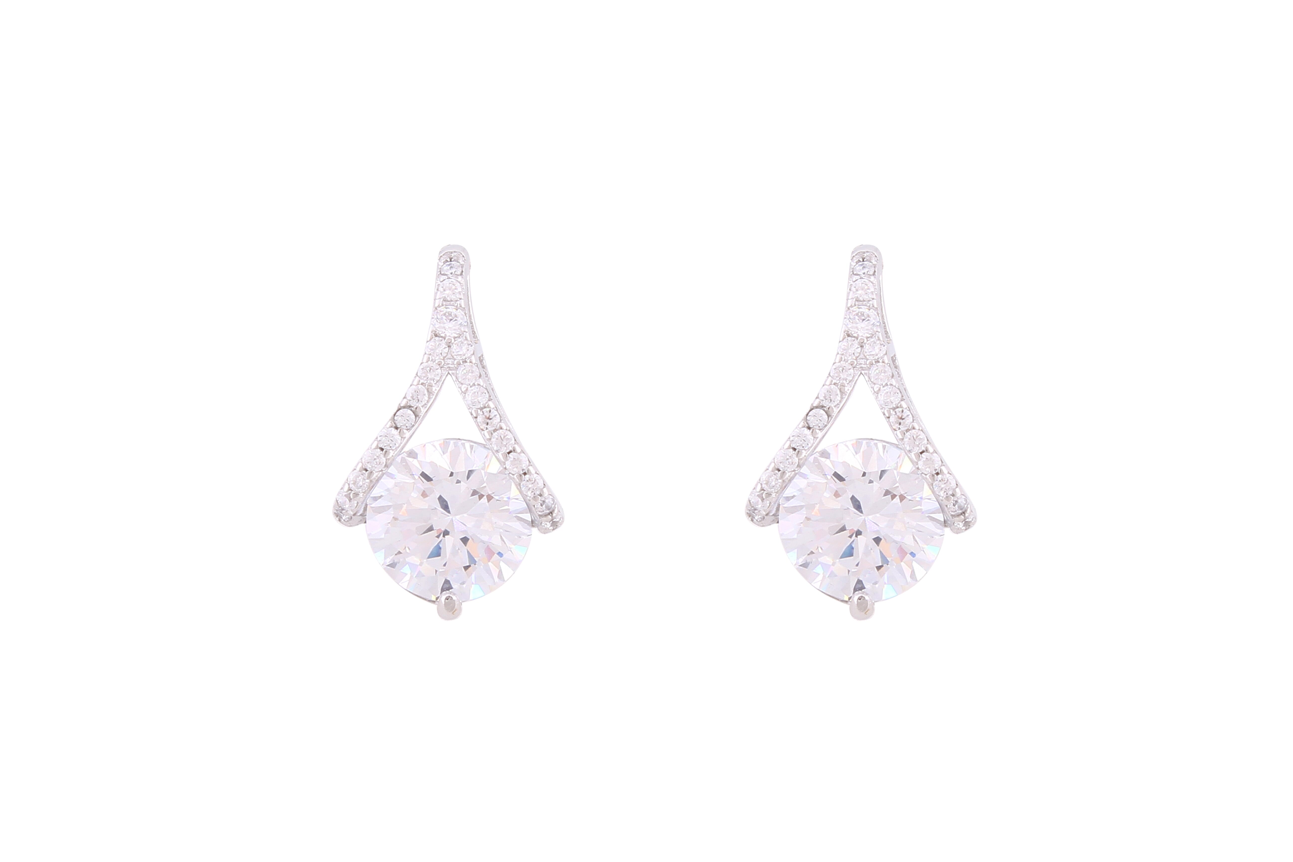 Asfour Crystal Stud Earrings With Art Deco Design Inlaid With Zircon In 925 Sterling Silver ED0085