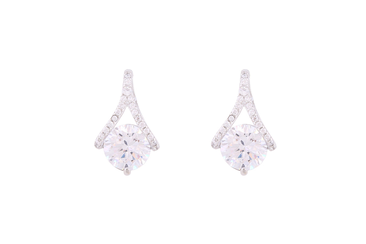 Asfour Crystal Stud Earrings With Art Deco Design Inlaid With Zircon In 925 Sterling Silver ED0085