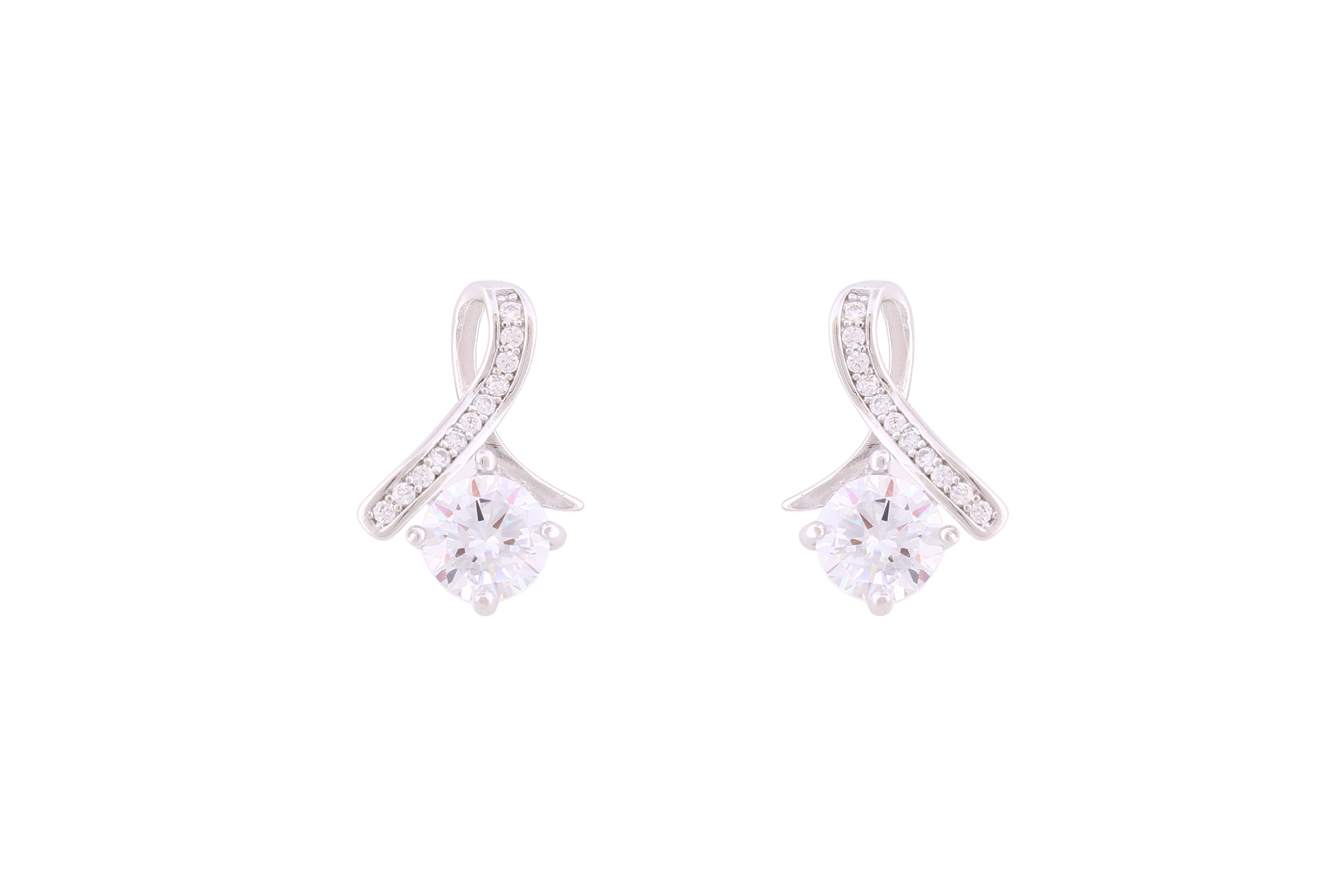 Asfour Crystal Stud Earrings With Art Deco Design Inlaid With Zircon In 925 Sterling Silver ED0086