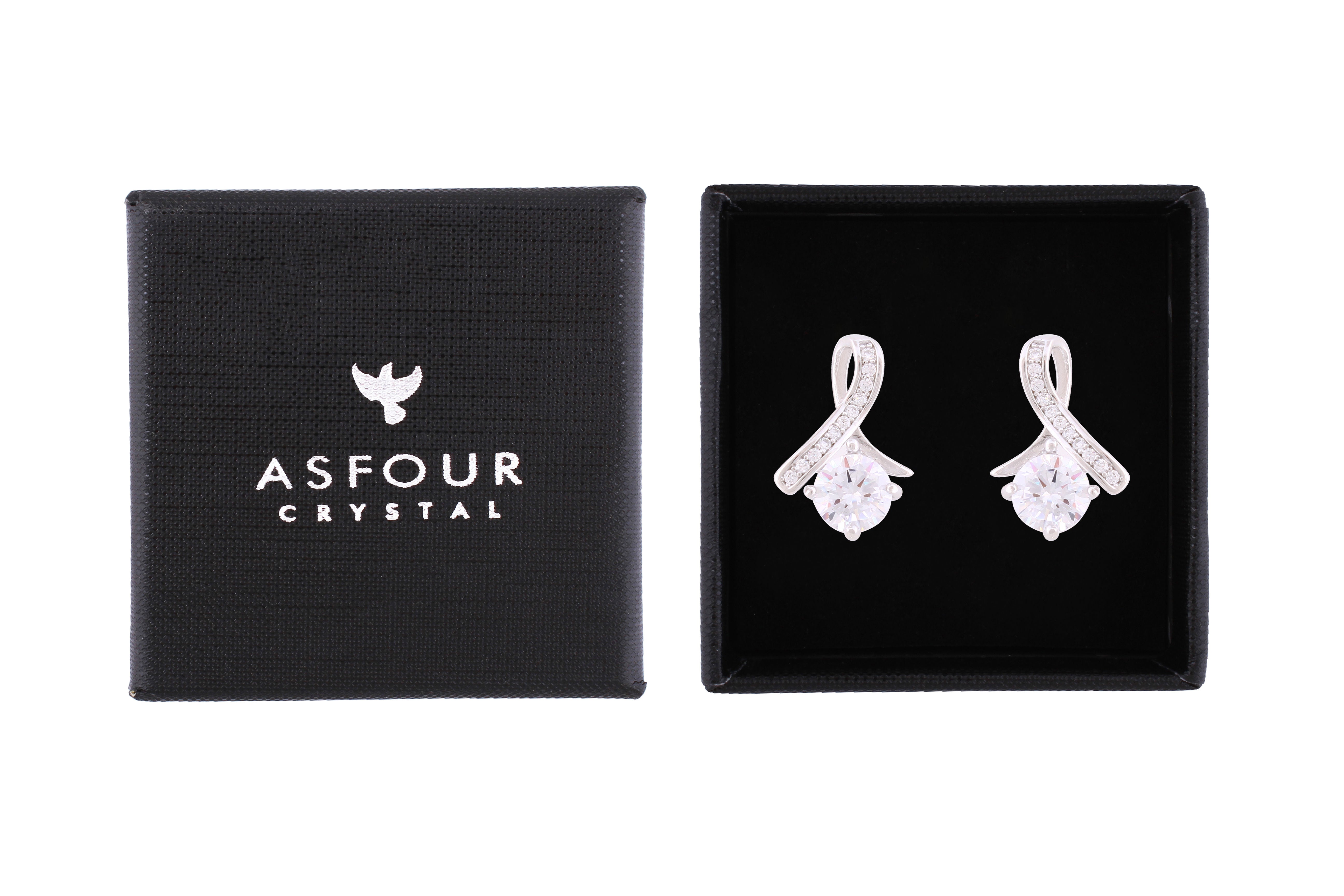 Asfour Crystal Stud Earrings With Art Deco Design Inlaid With Zircon In 925 Sterling Silver ED0086