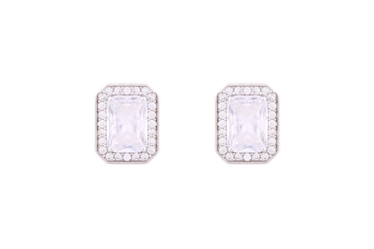 Asfour Crystal Stud Earrings Inlaid With Emerald Cut Zircon Stone In 925 Sterling Sillver ED0087