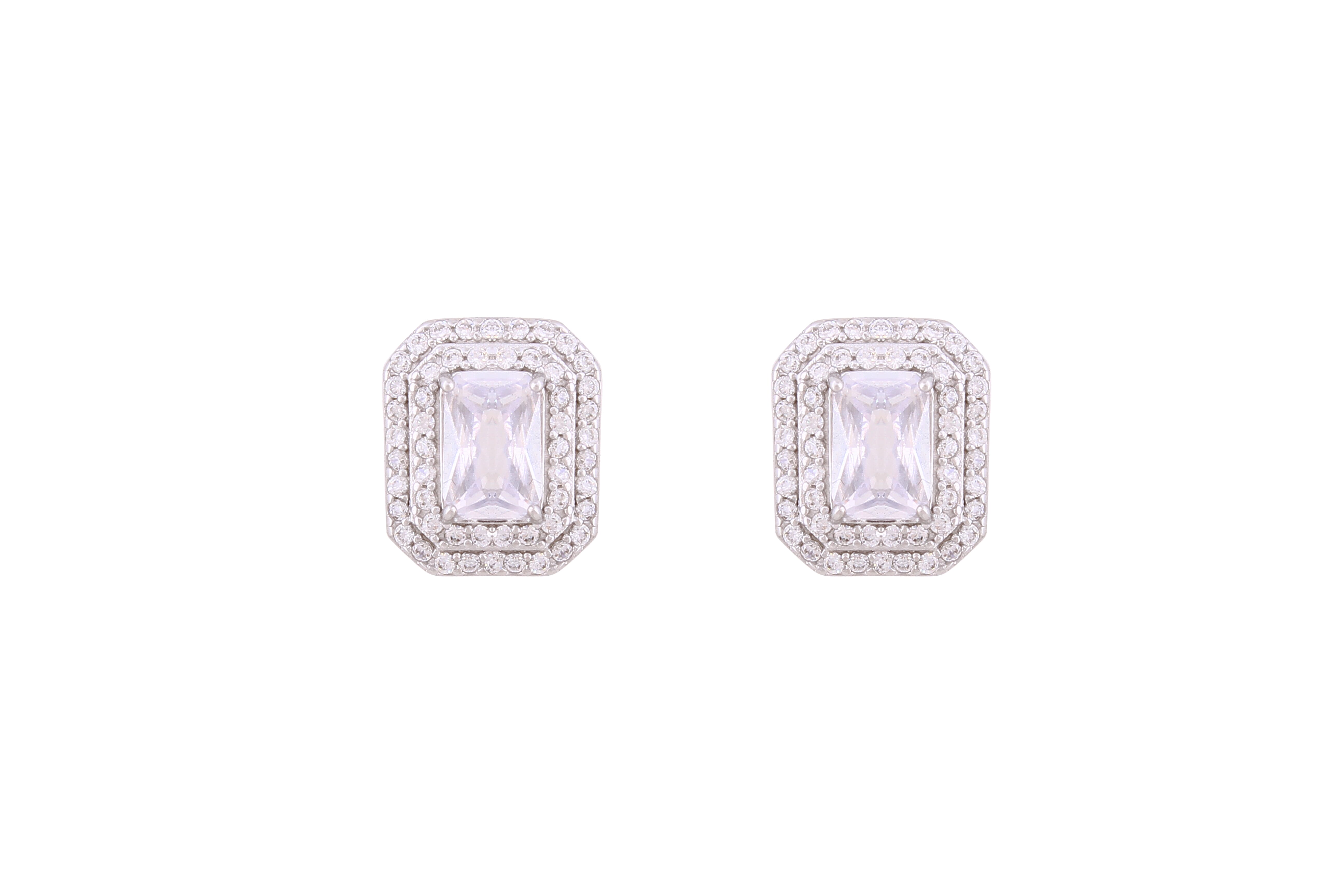 Asfour Crystal Stud Earrings Inlaid With Emerald Cut Zircon Stone In 925 Sterling Sillver ED0088