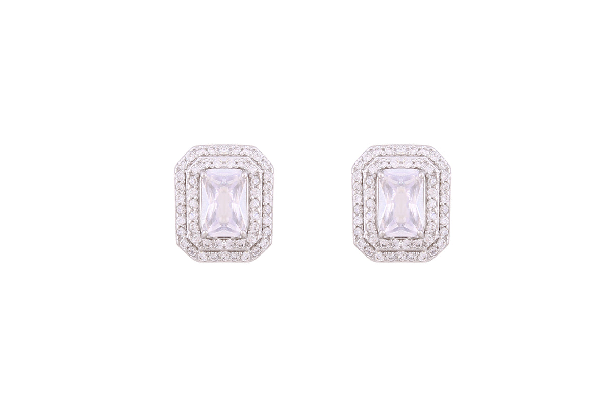 Asfour Crystal Stud Earrings Inlaid With Emerald Cut Zircon Stone In 925 Sterling Sillver ED0088