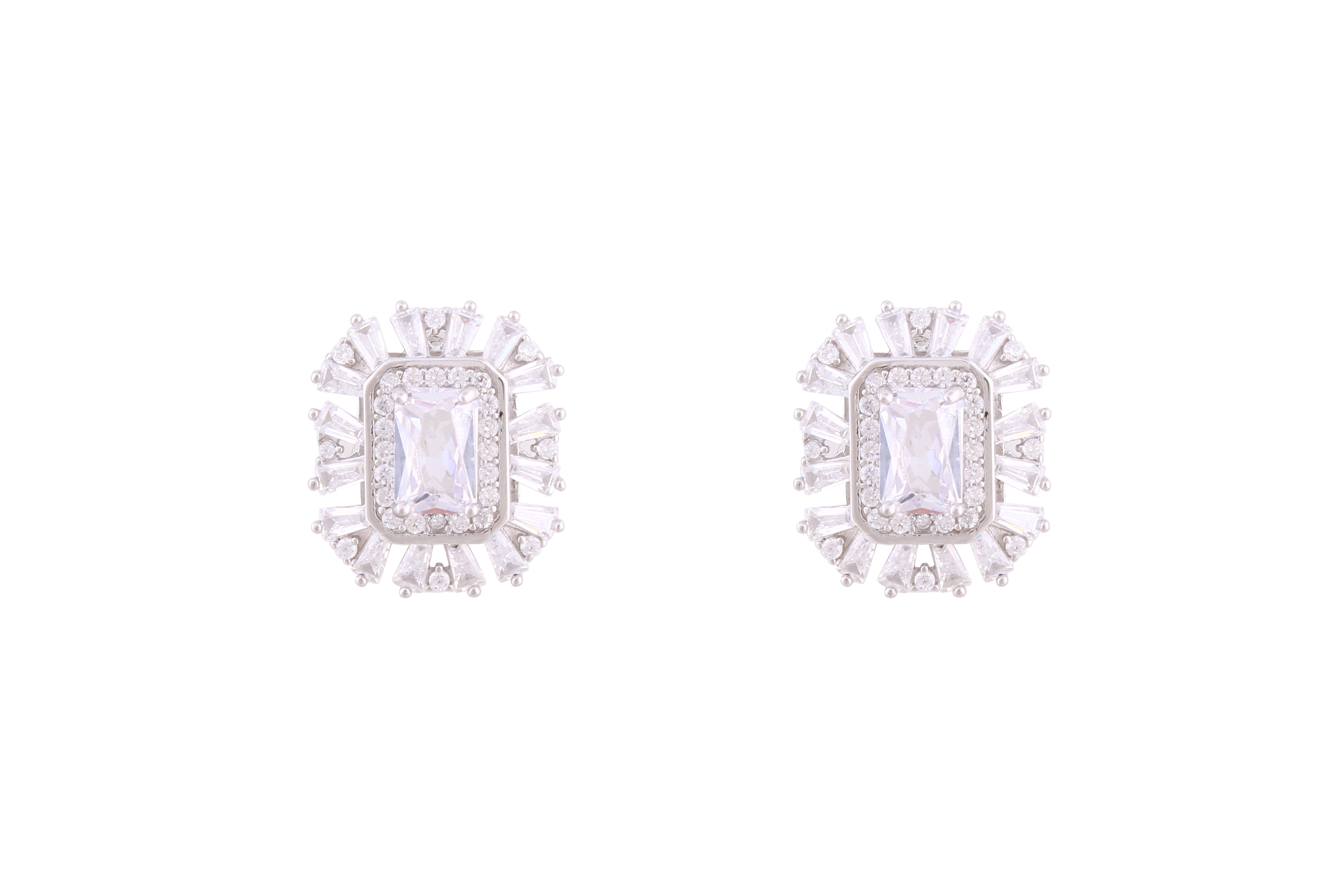 Asfour Crystal Stud Earrings Inlaid With Emerald Cut Zircon Stone In 925 Sterling Sillver ED0089