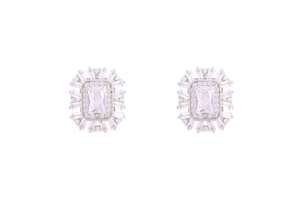 Asfour Crystal Stud Earrings Inlaid With Emerald Cut Zircon Stone In 925 Sterling Sillver ED0089