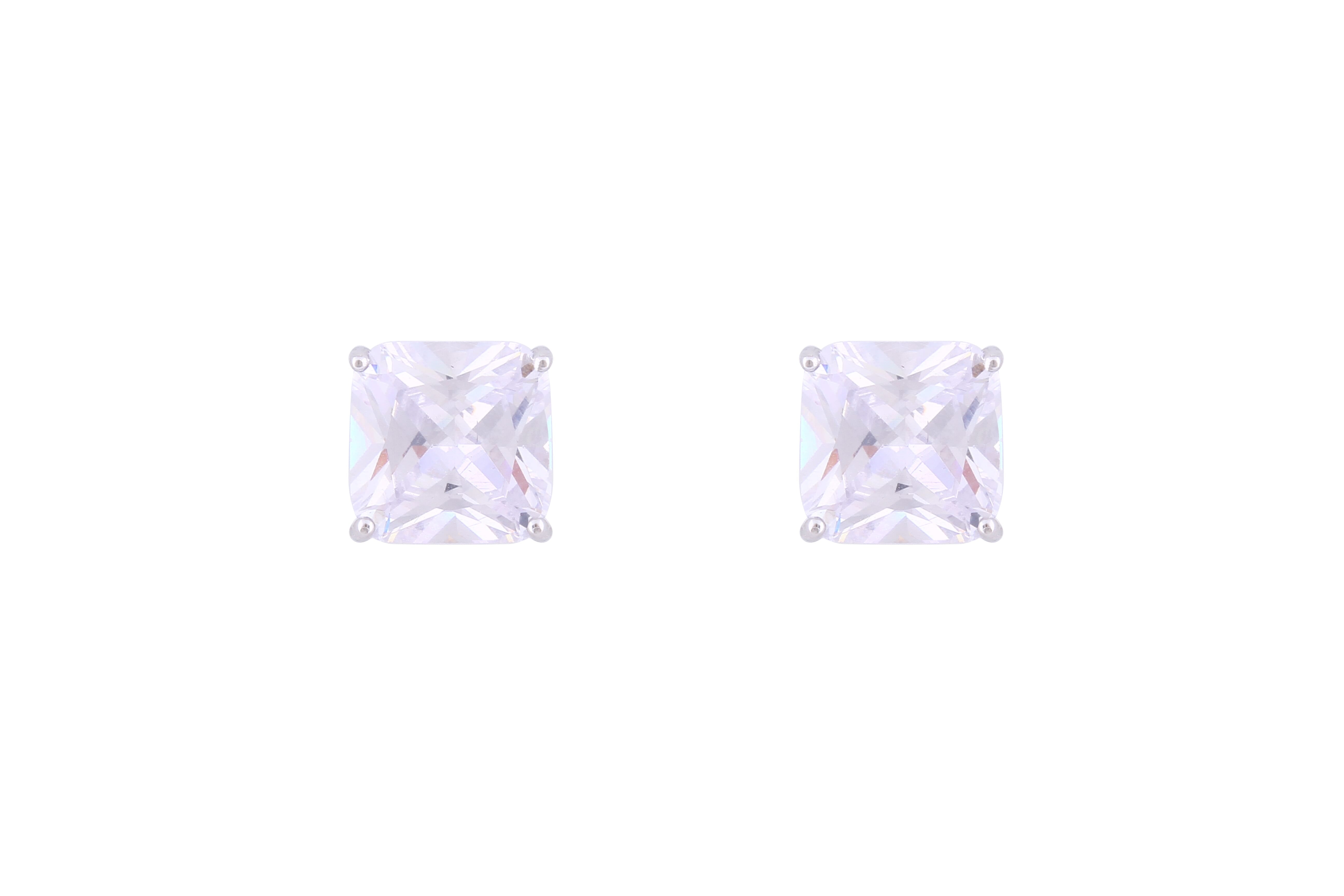 Asfour Crystal Stud Earrings Inlaid With Cushion Cut Zircon Stone In 925 Sterling Sillver ED0090