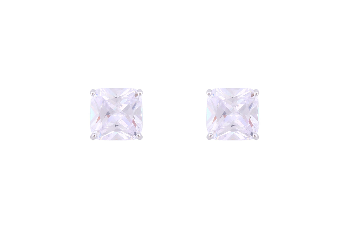 Asfour Crystal Stud Earrings Inlaid With Cushion Cut Zircon Stone In 925 Sterling Sillver ED0090