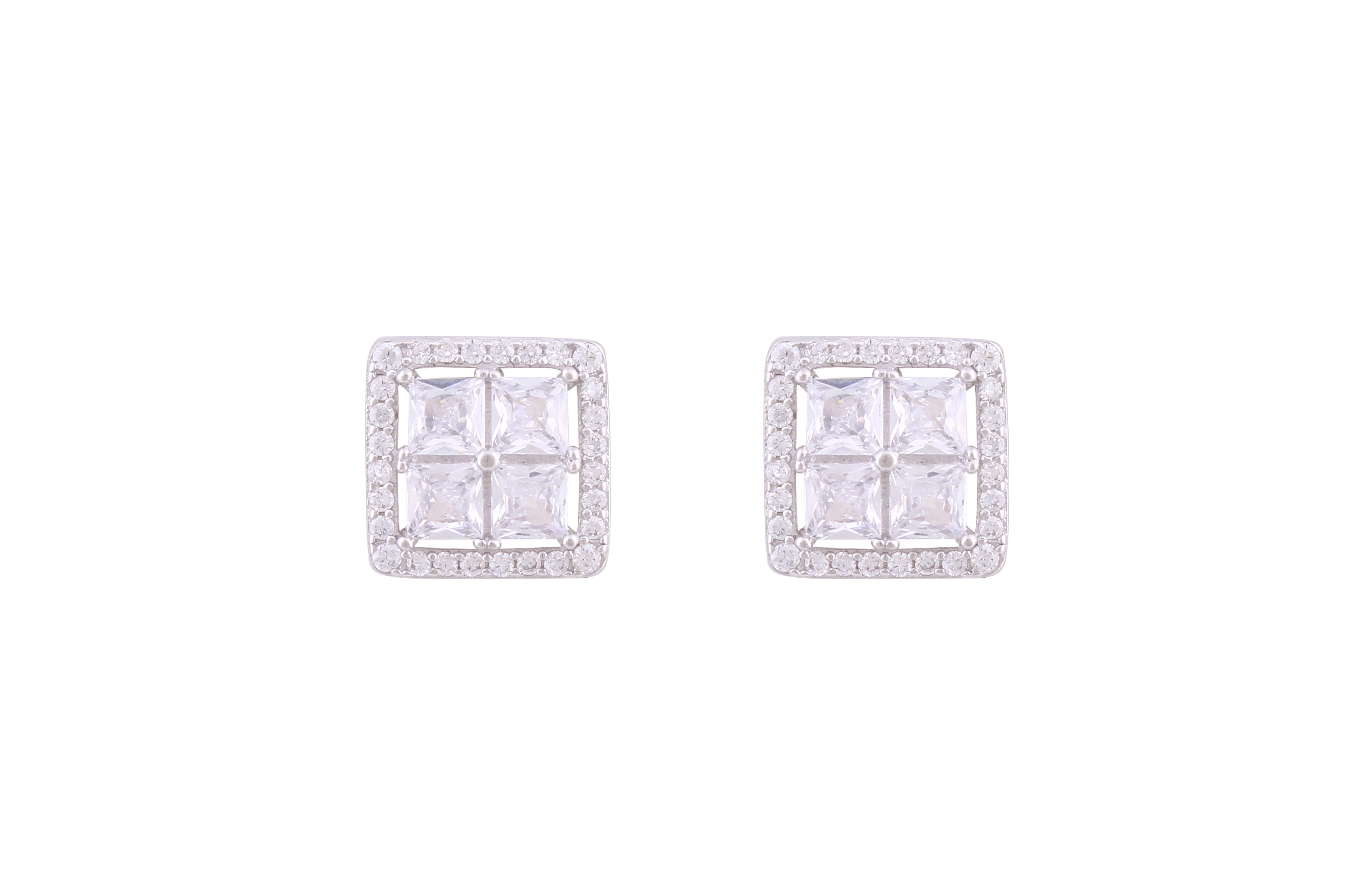 Asfour Crystal Stud Earrings With Square Shape Inlaid With Zircon In 925 Sterling Silver ED0091